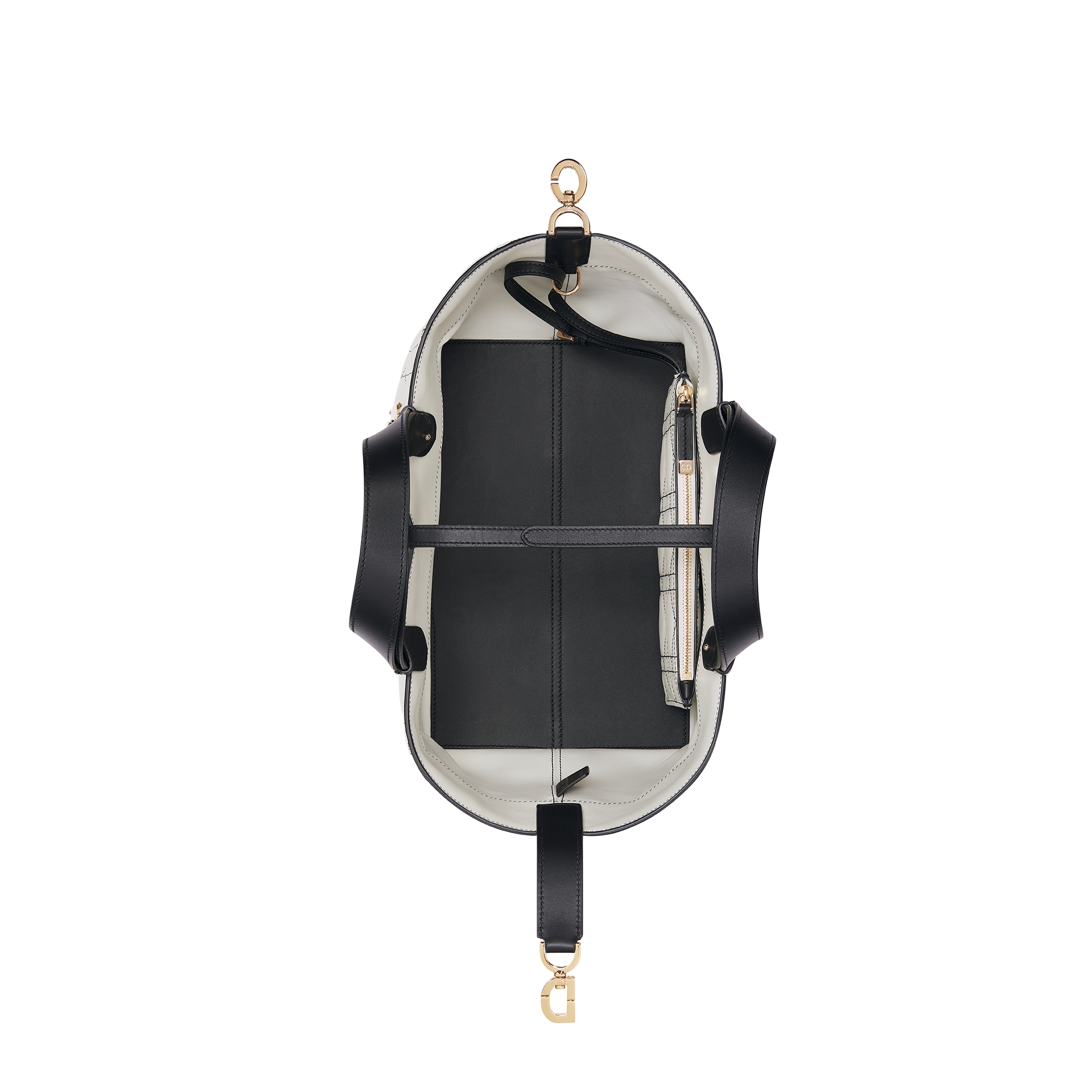 Medium Dior Toujours Bag White Macrocannage Calfskin with Contrasting Black Topstitching E06