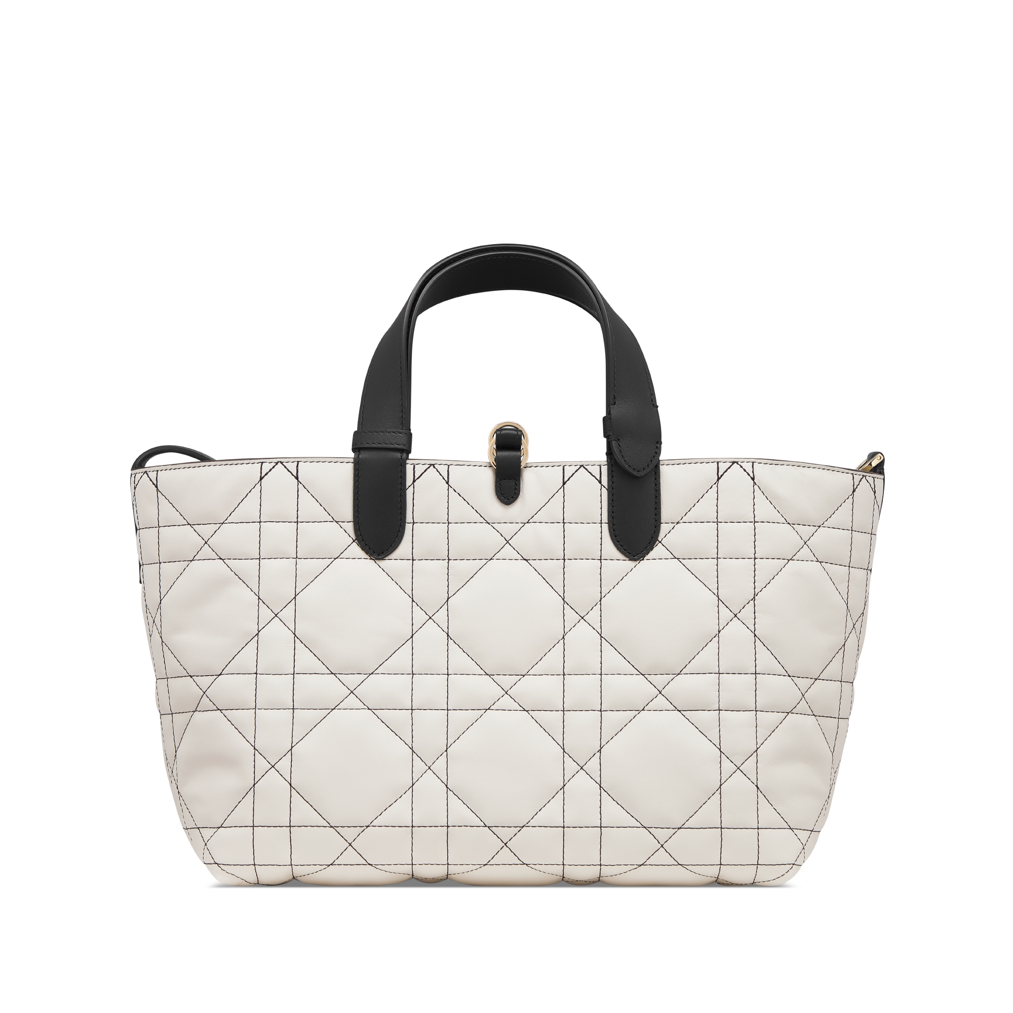 Medium Dior Toujours Bag White Macrocannage Calfskin with Contrasting Black Topstitching E08