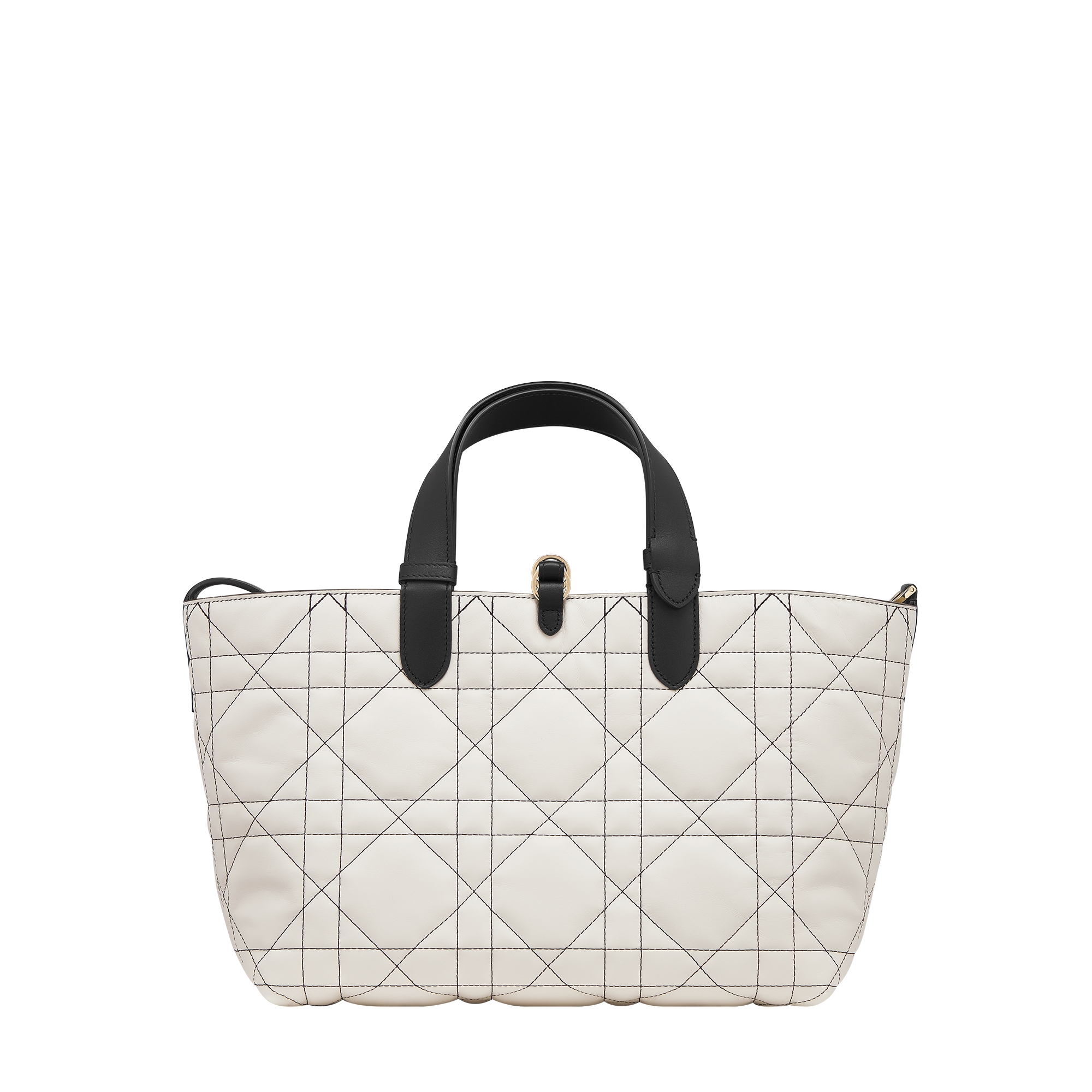 Medium Dior Toujours Bag White Macrocannage Calfskin with Contrasting Black Topstitching E08