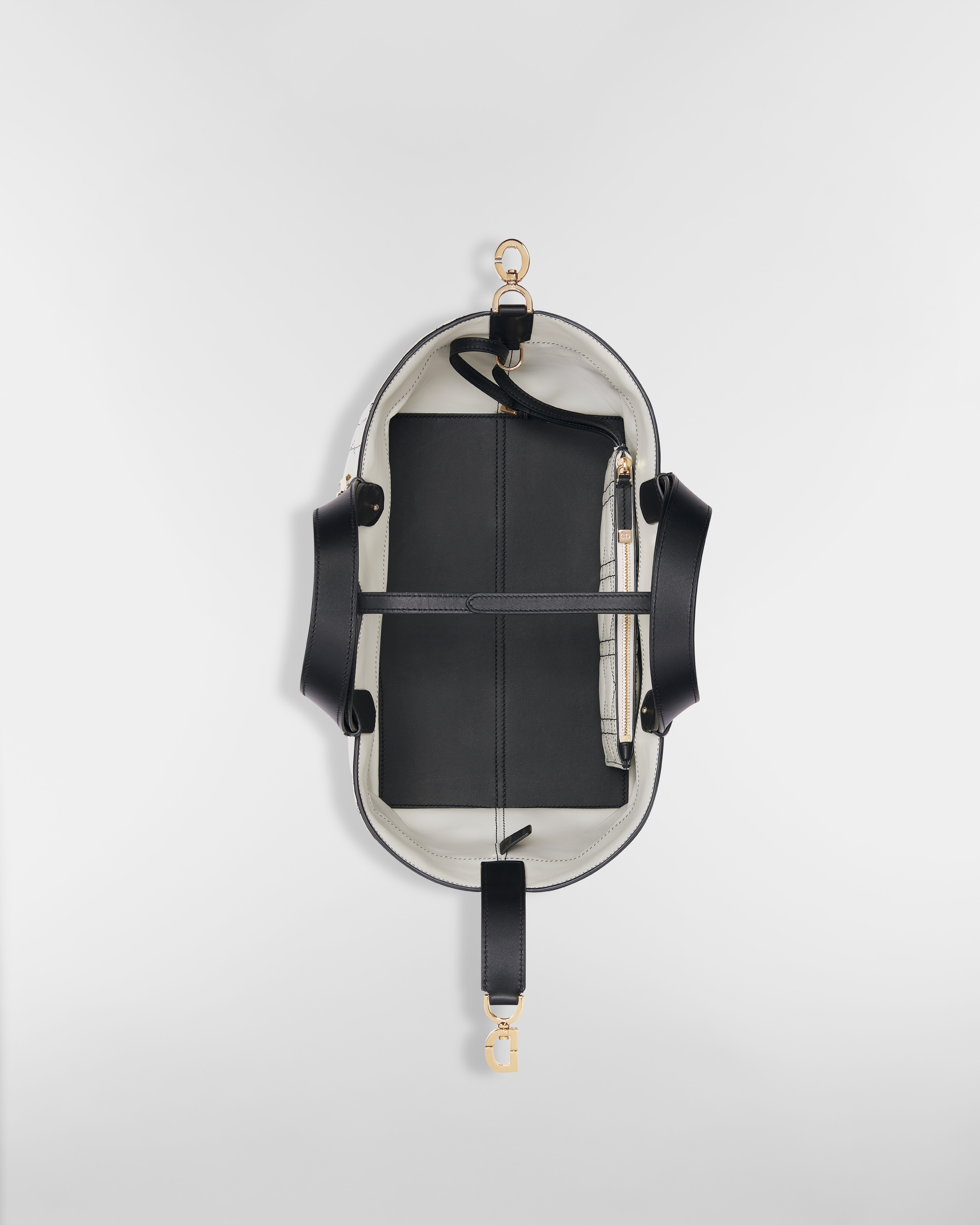 Medium Dior Toujours Bag White Macrocannage Calfskin with Contrasting Black Topstitching E06