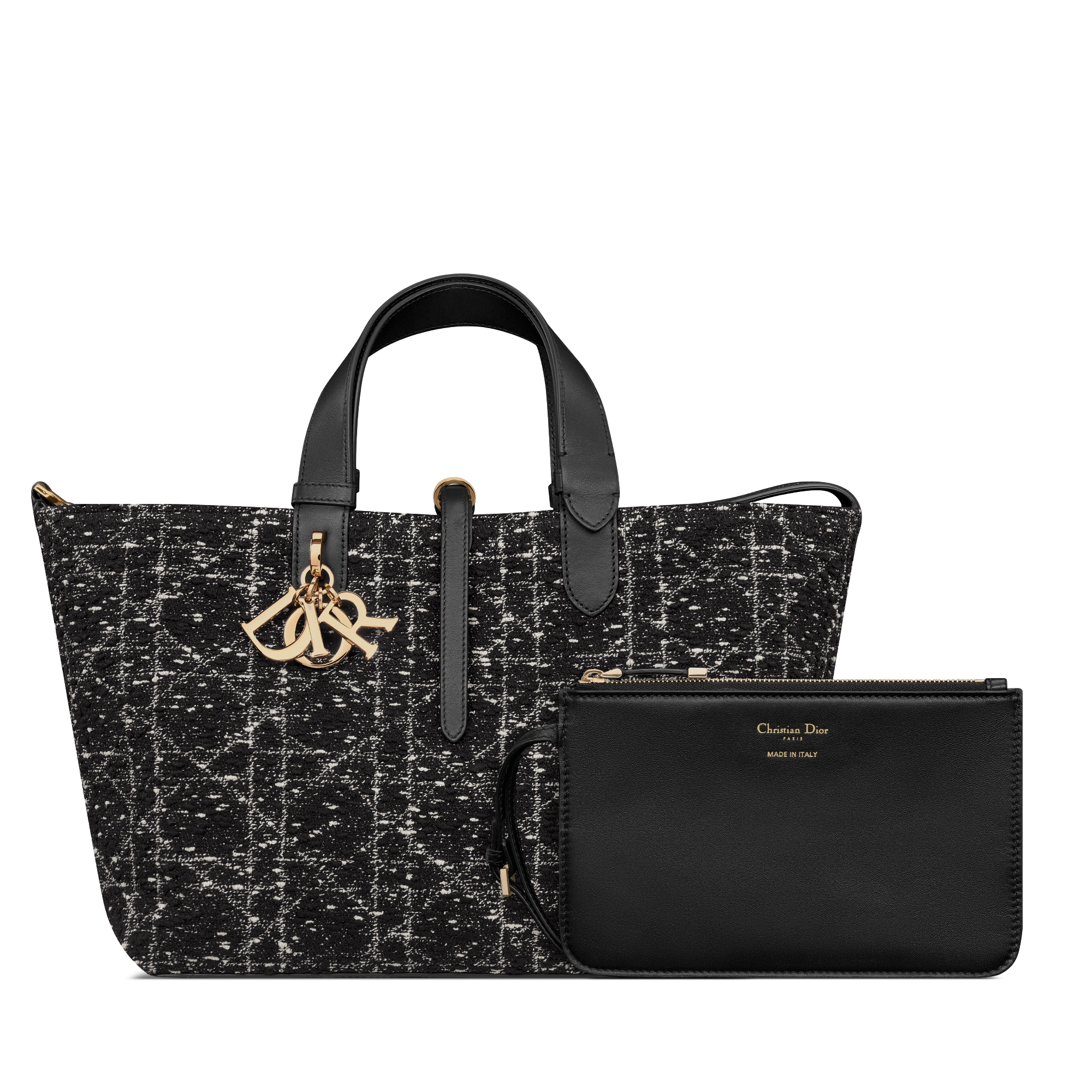 Medium Dior Toujours Bag Black Tweed with White Cannage Motif E10