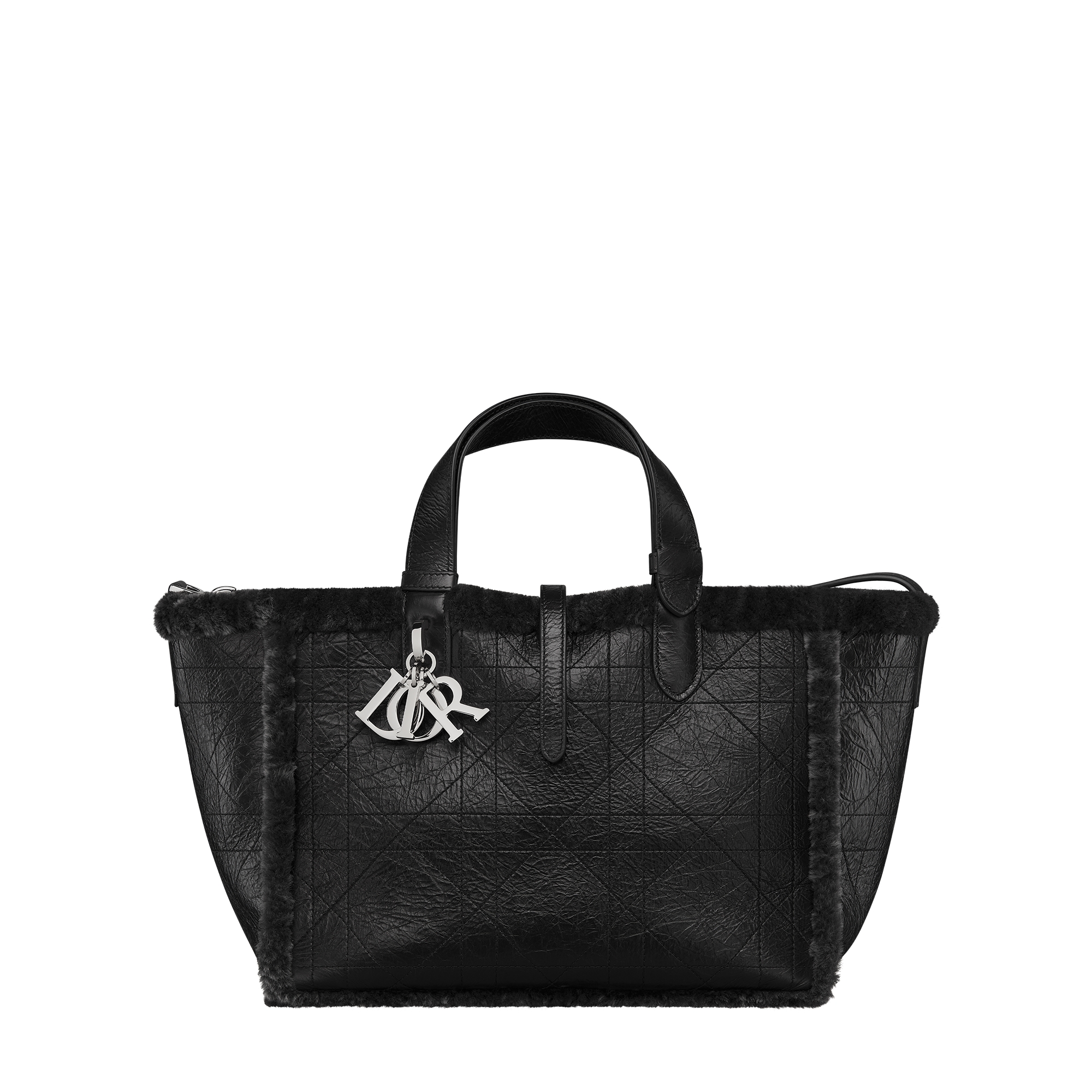 DiorAlps Medium Dior Toujours Bag Black Macrocannage Crinkled Calfskin and Merino Wool E01