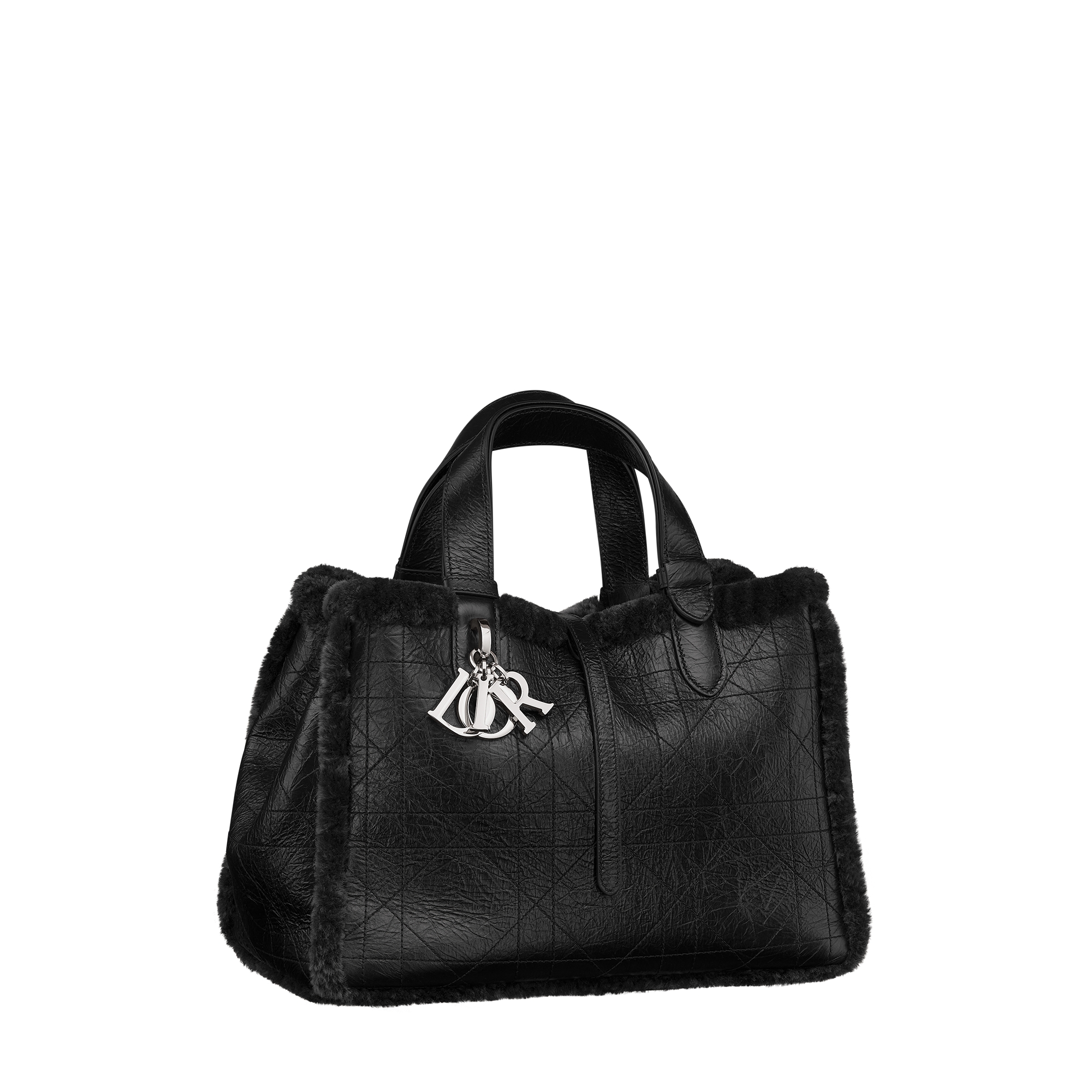 DiorAlps Medium Dior Toujours Bag Black Macrocannage Crinkled Calfskin and Merino Wool E03