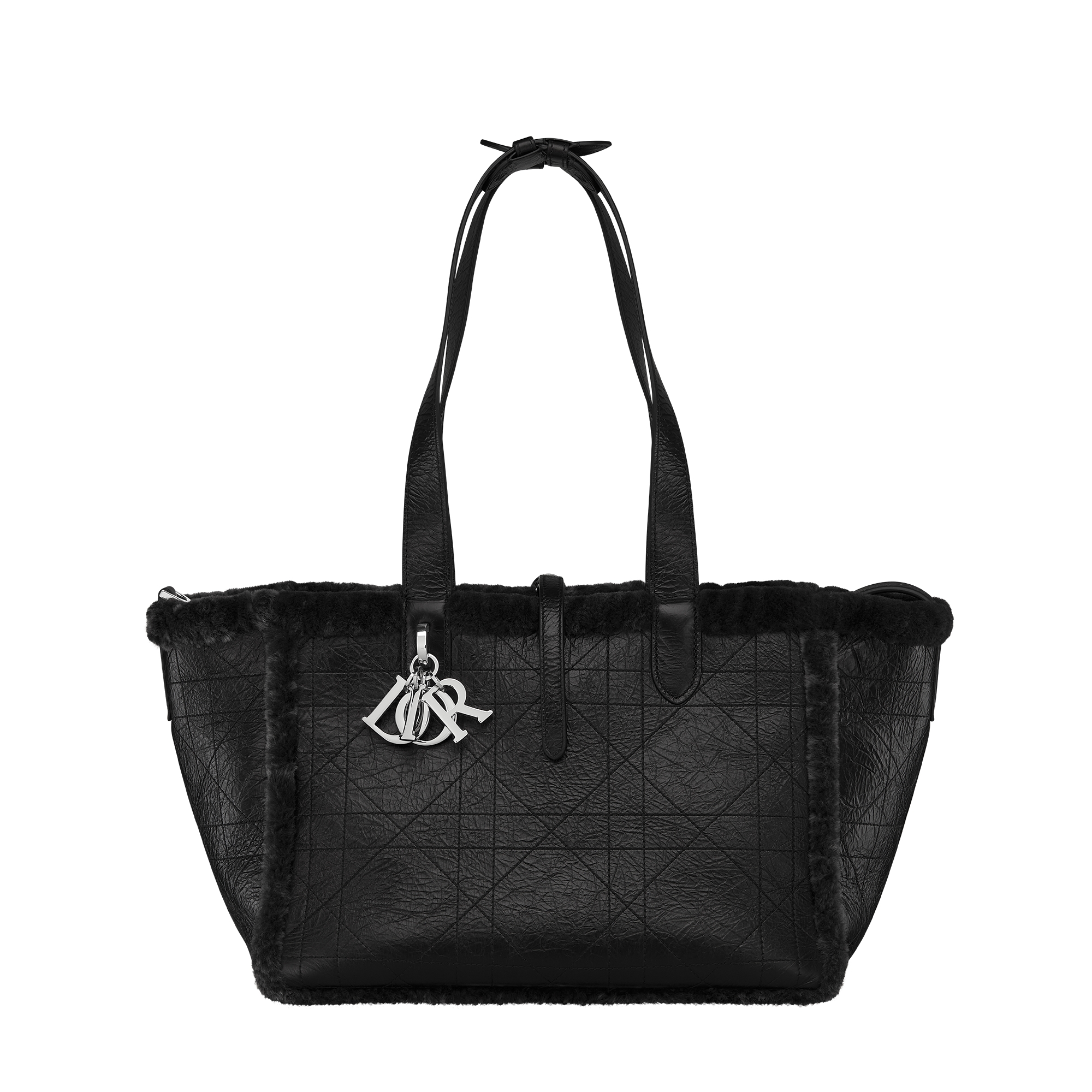 DiorAlps Medium Dior Toujours Bag Black Macrocannage Crinkled Calfskin and Merino Wool E07