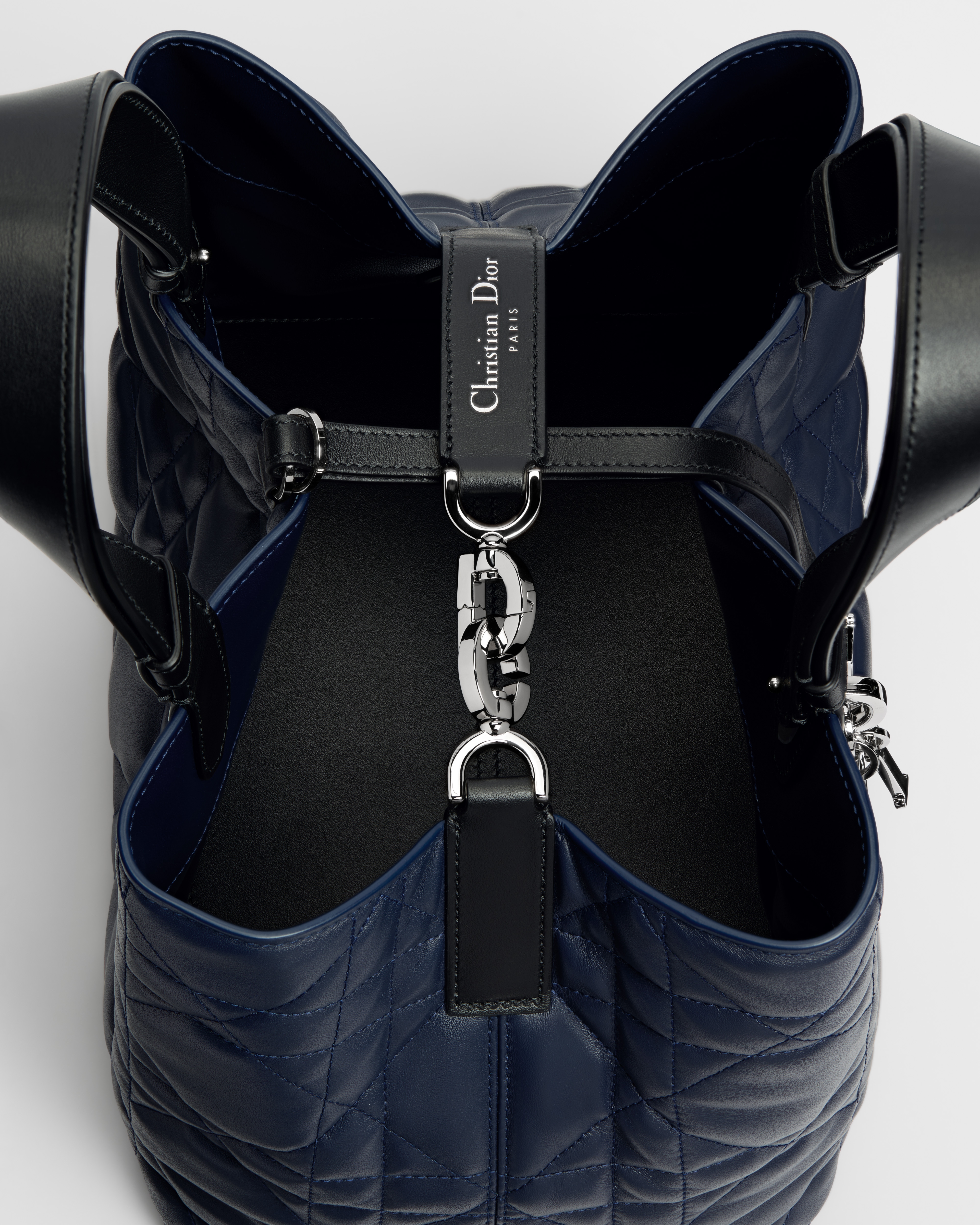 Medium Dior Toujours Bag Indaco and Black Macrocannage Calfskin E06