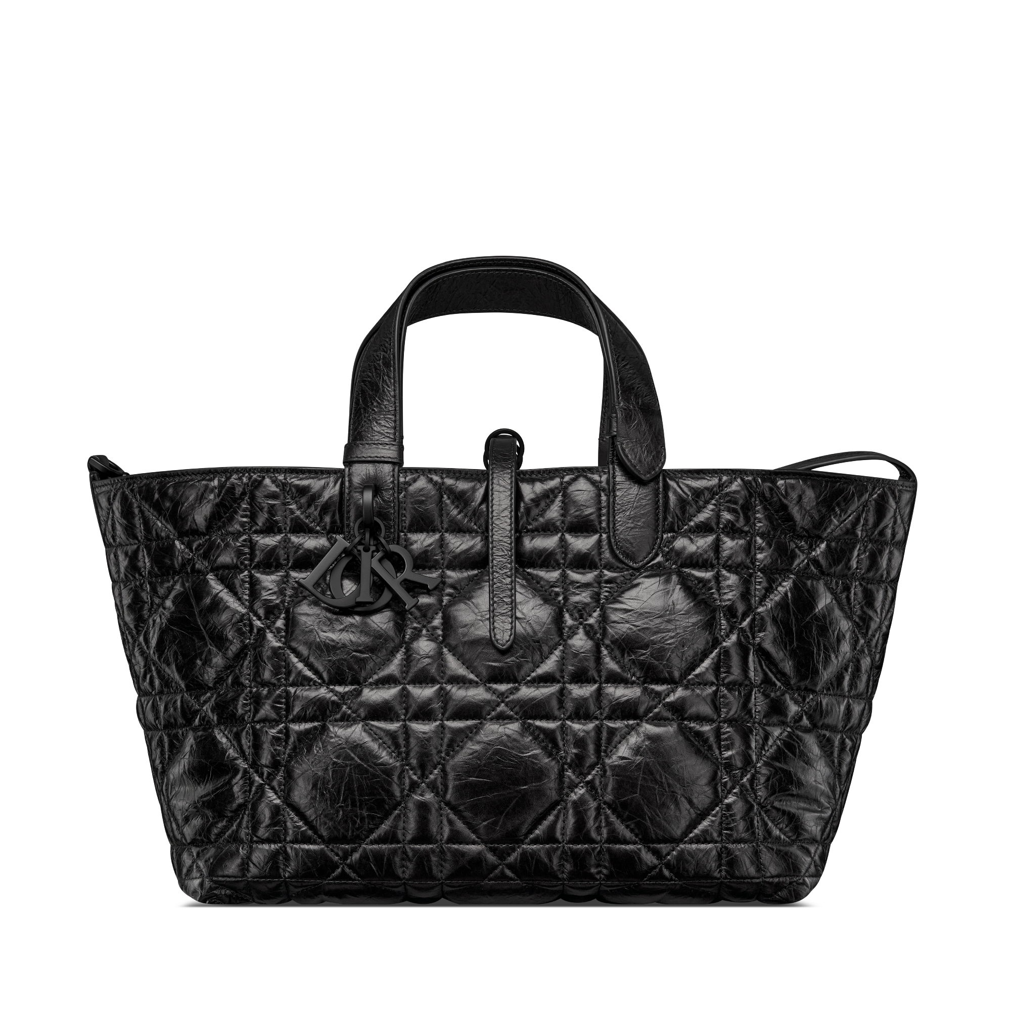 Medium Dior Toujours Bag Black Macrocannage Crinkled Calfskin E01