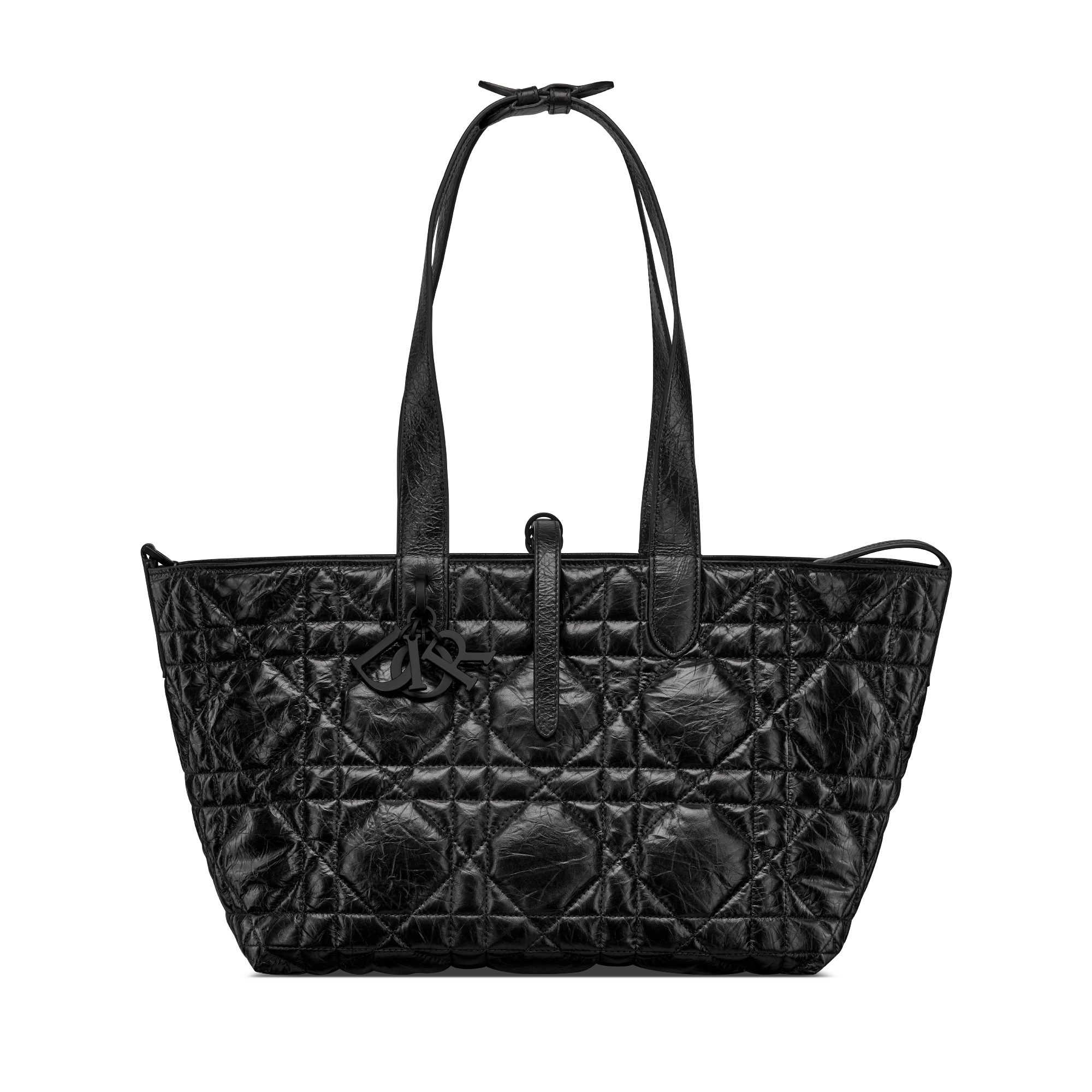 Medium Dior Toujours Bag Black Macrocannage Crinkled Calfskin E07