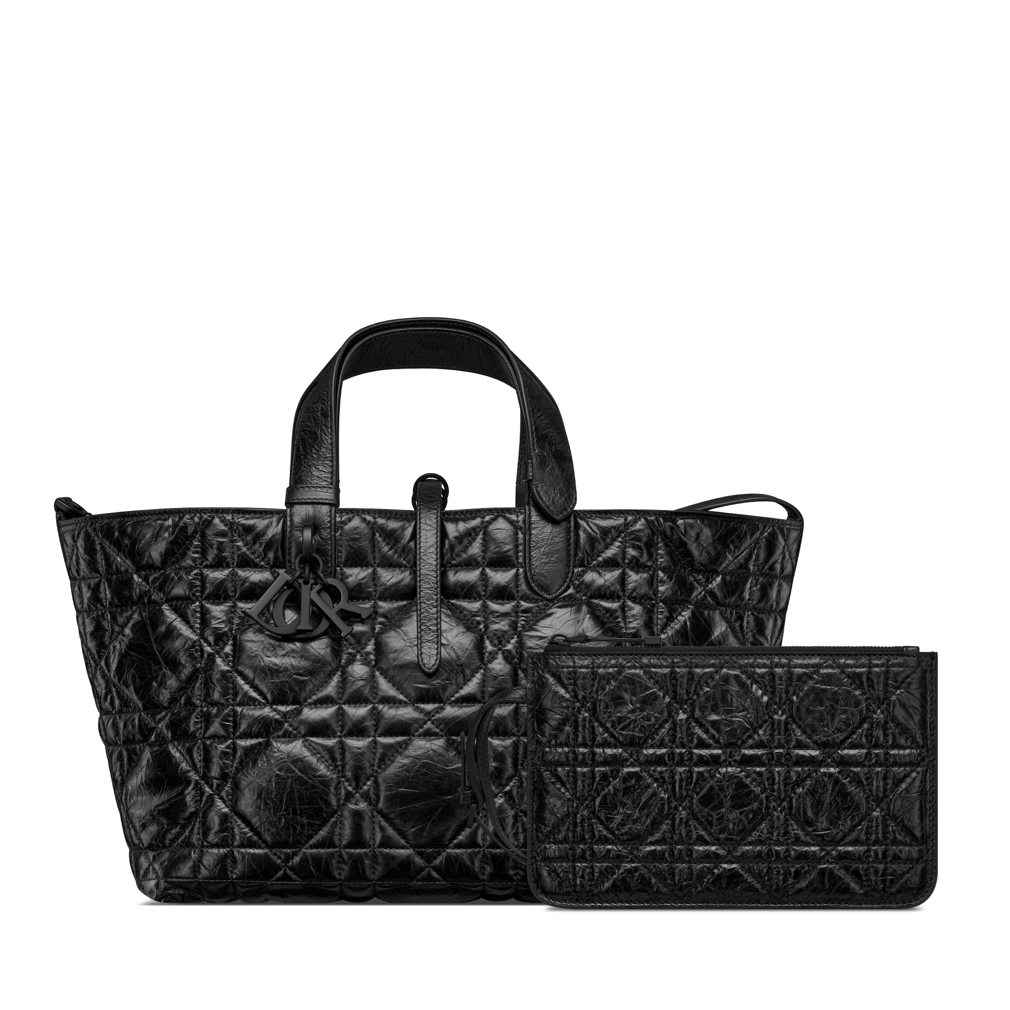 Medium Dior Toujours Bag Black Macrocannage Crinkled Calfskin E10