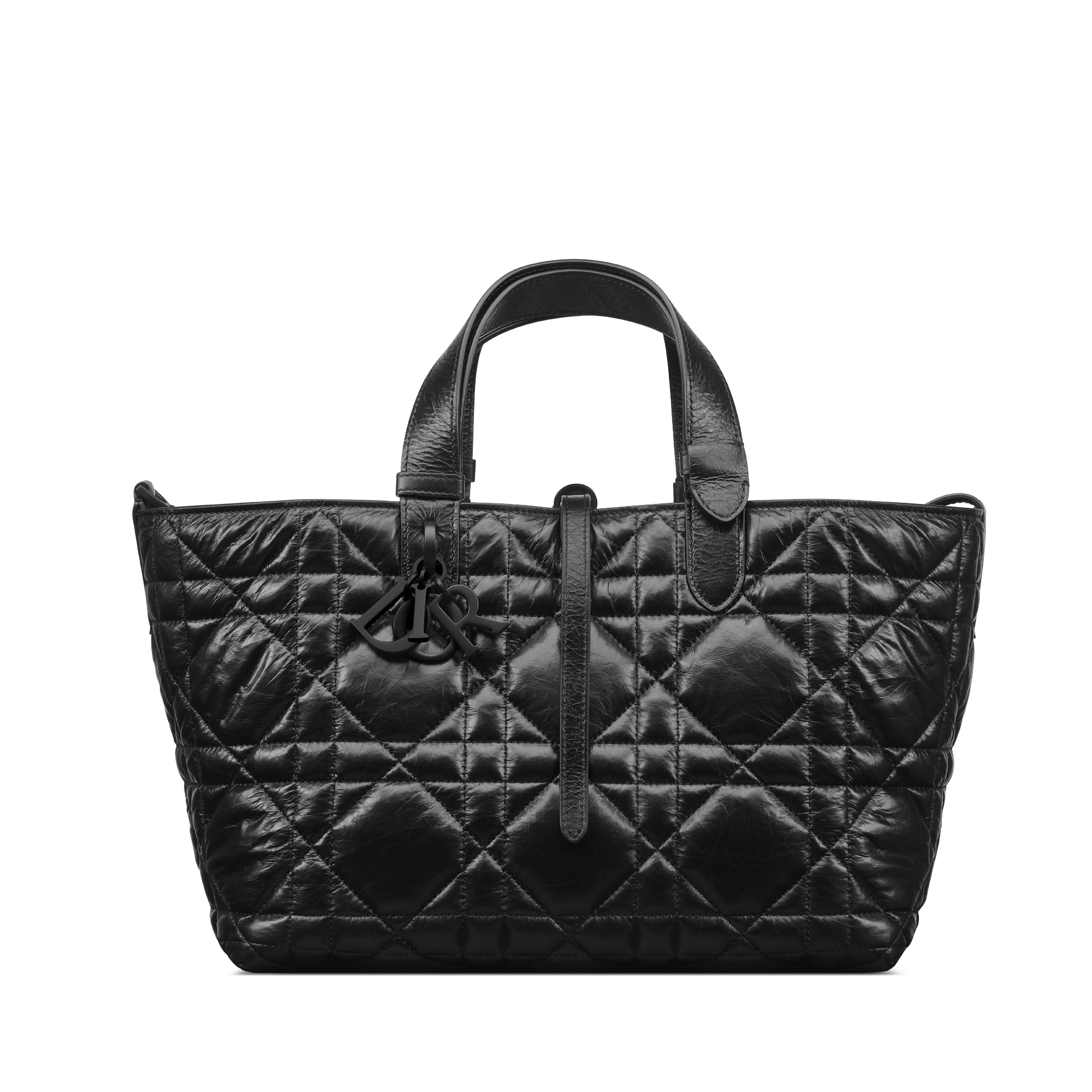 Medium Dior Toujours Bag Black Macrocannage Crinkled Calfskin E01