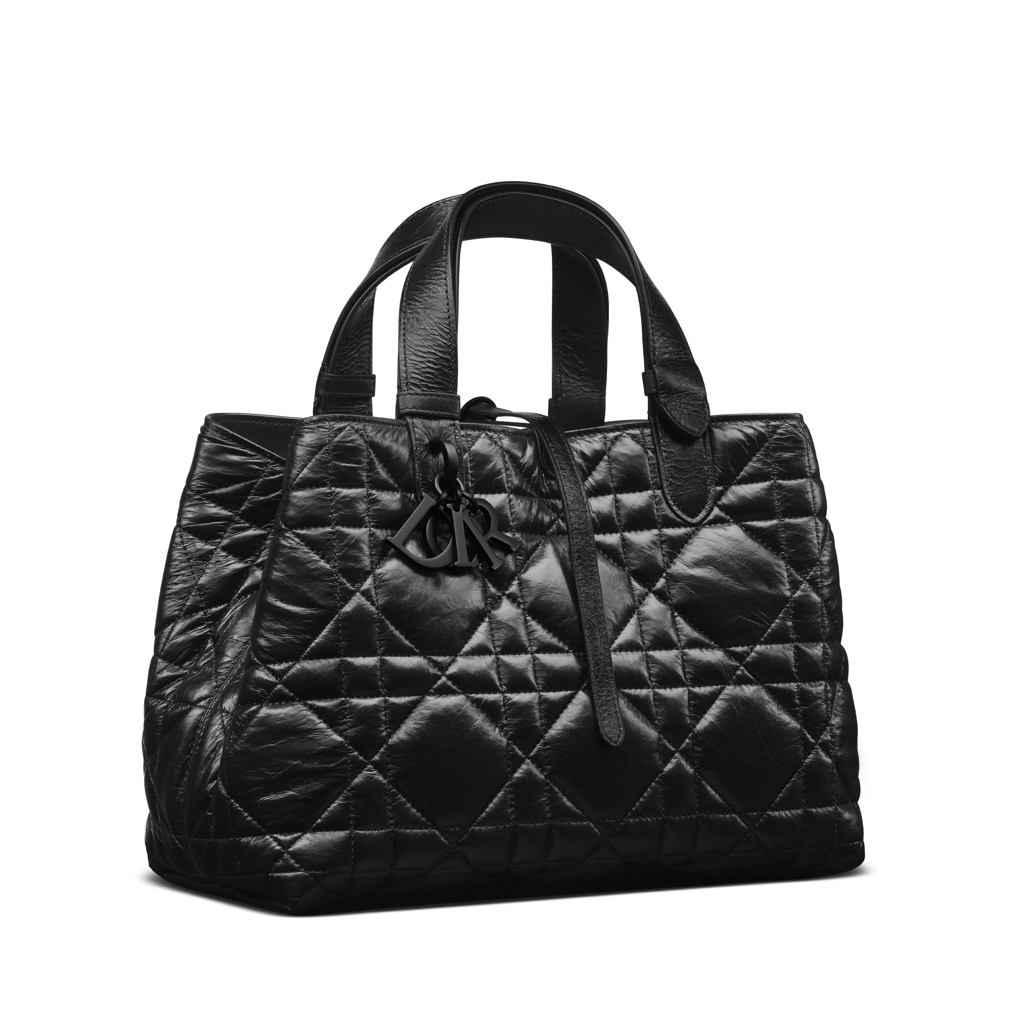 Medium Dior Toujours Bag Black Macrocannage Crinkled Calfskin E03