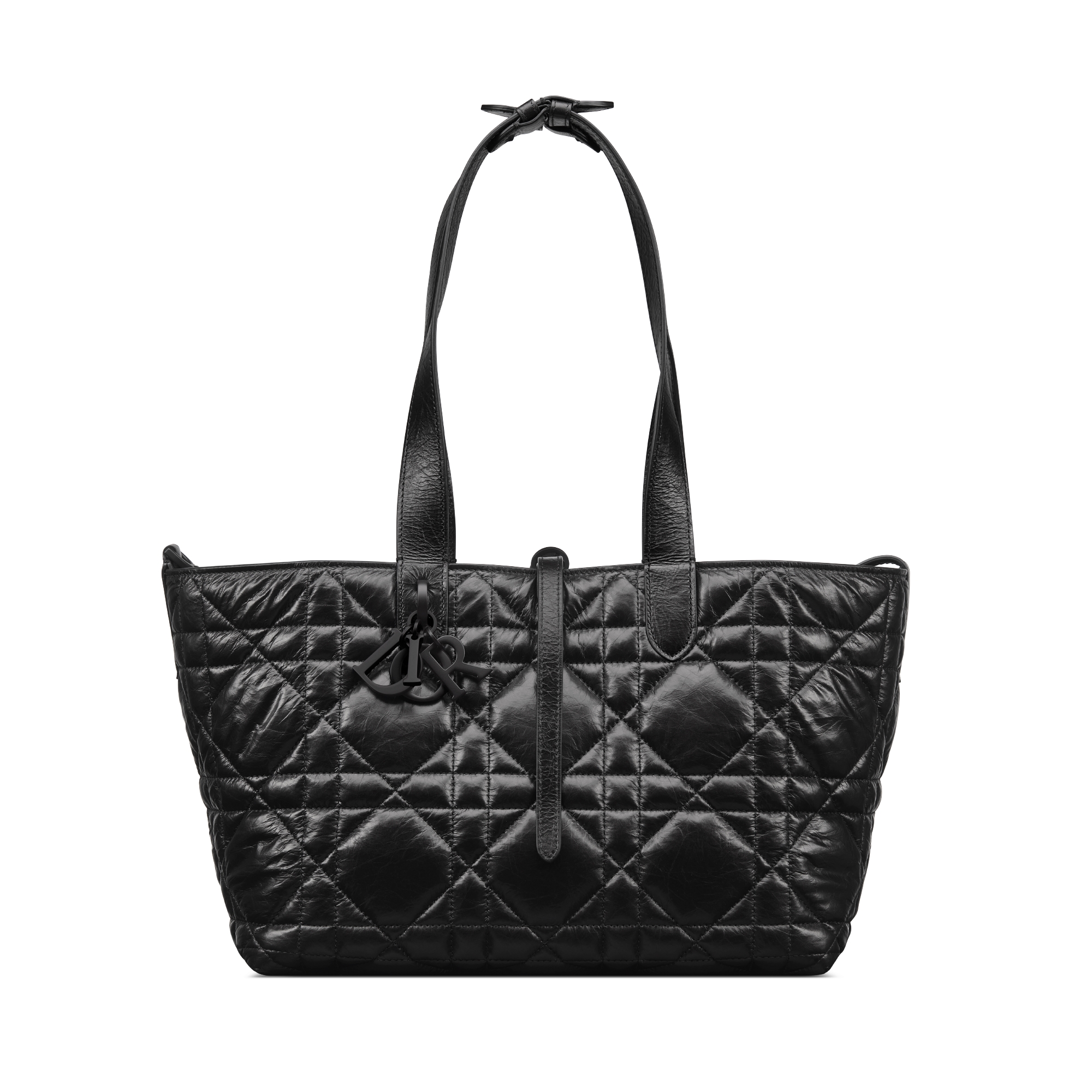 Medium Dior Toujours Bag Black Macrocannage Crinkled Calfskin E07