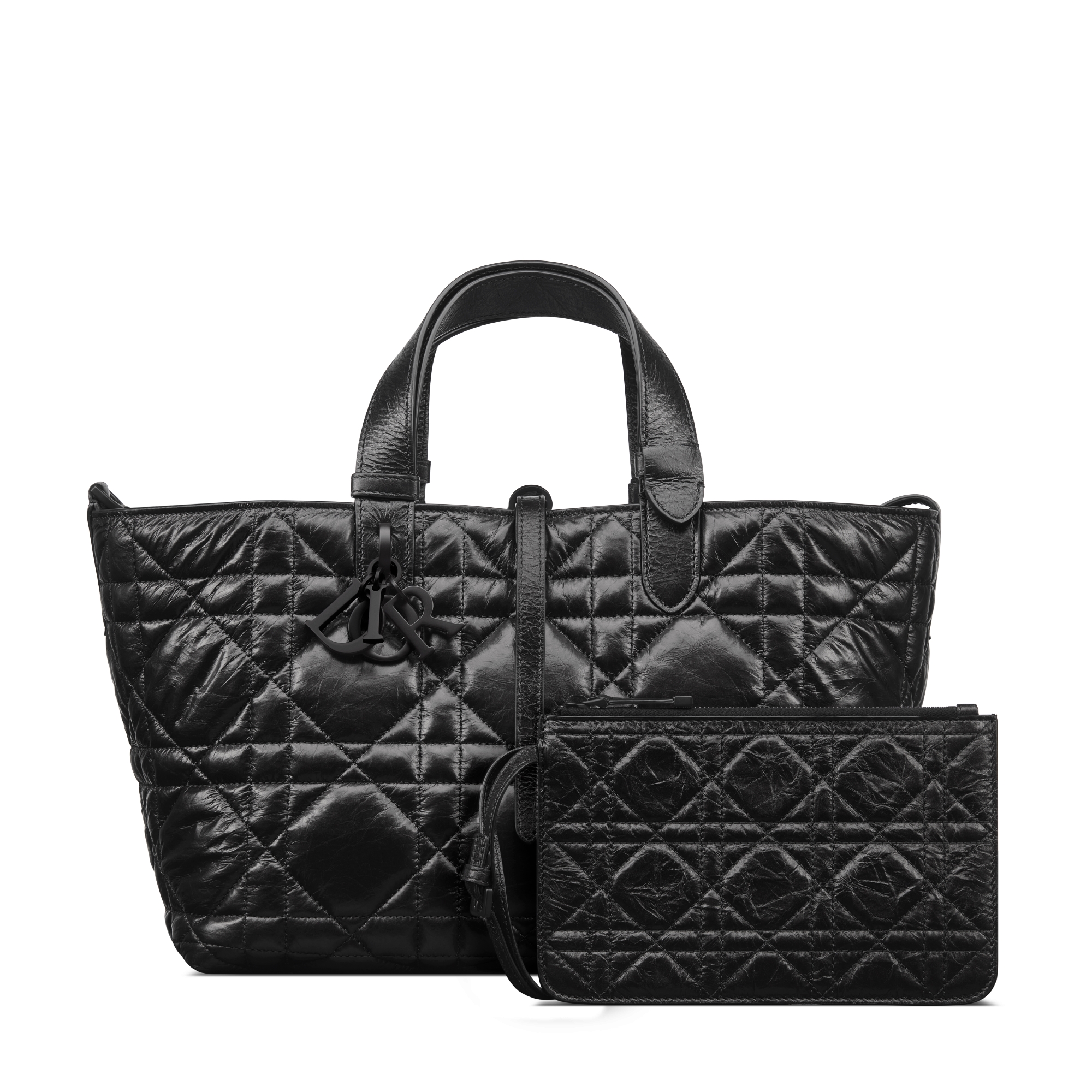 Medium Dior Toujours Bag Black Macrocannage Crinkled Calfskin E10
