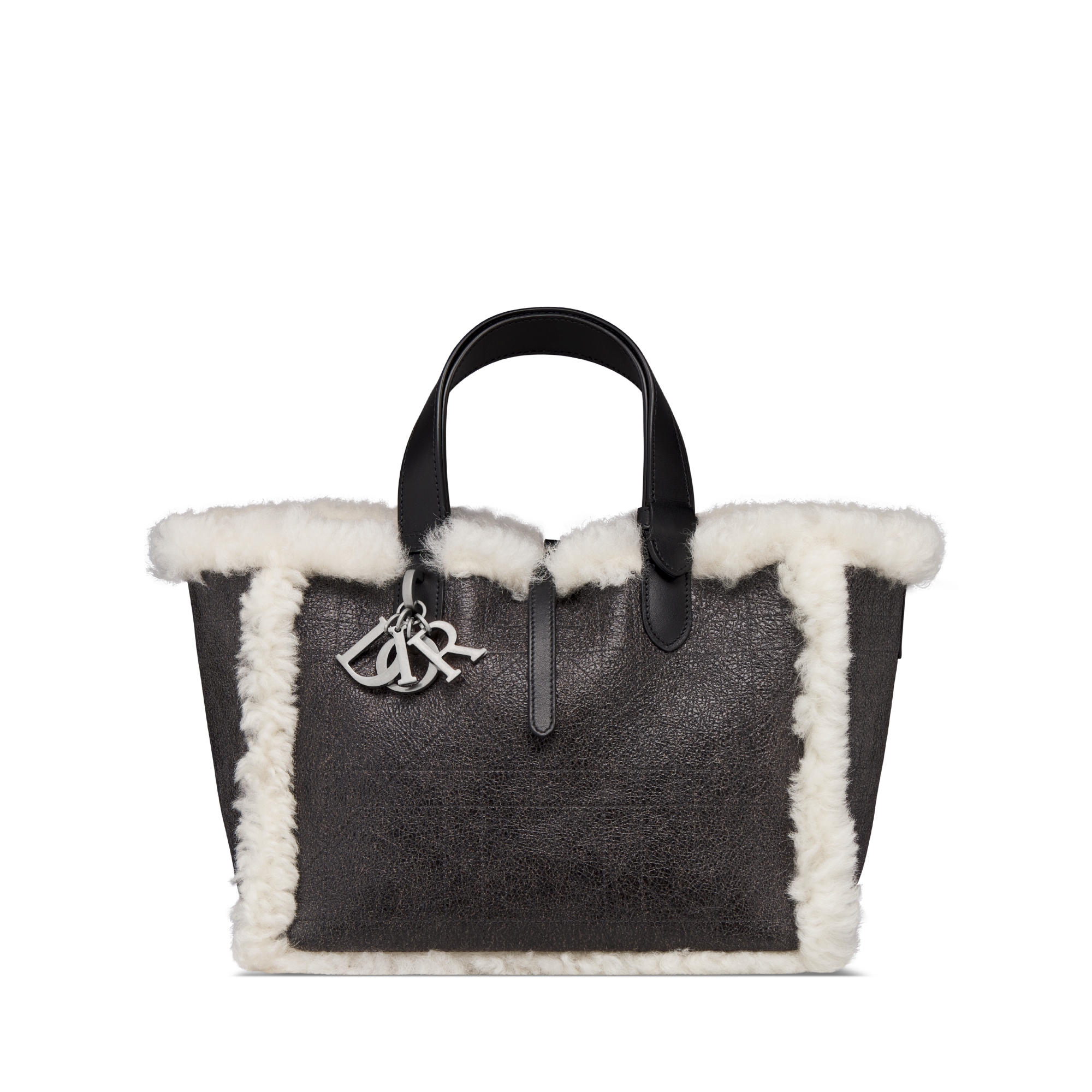 Bolso mediano DiorAlps Dior Toujours Piel de cordero Macrocannage gris antracita con efecto envejecido y lana merino color crudo E01