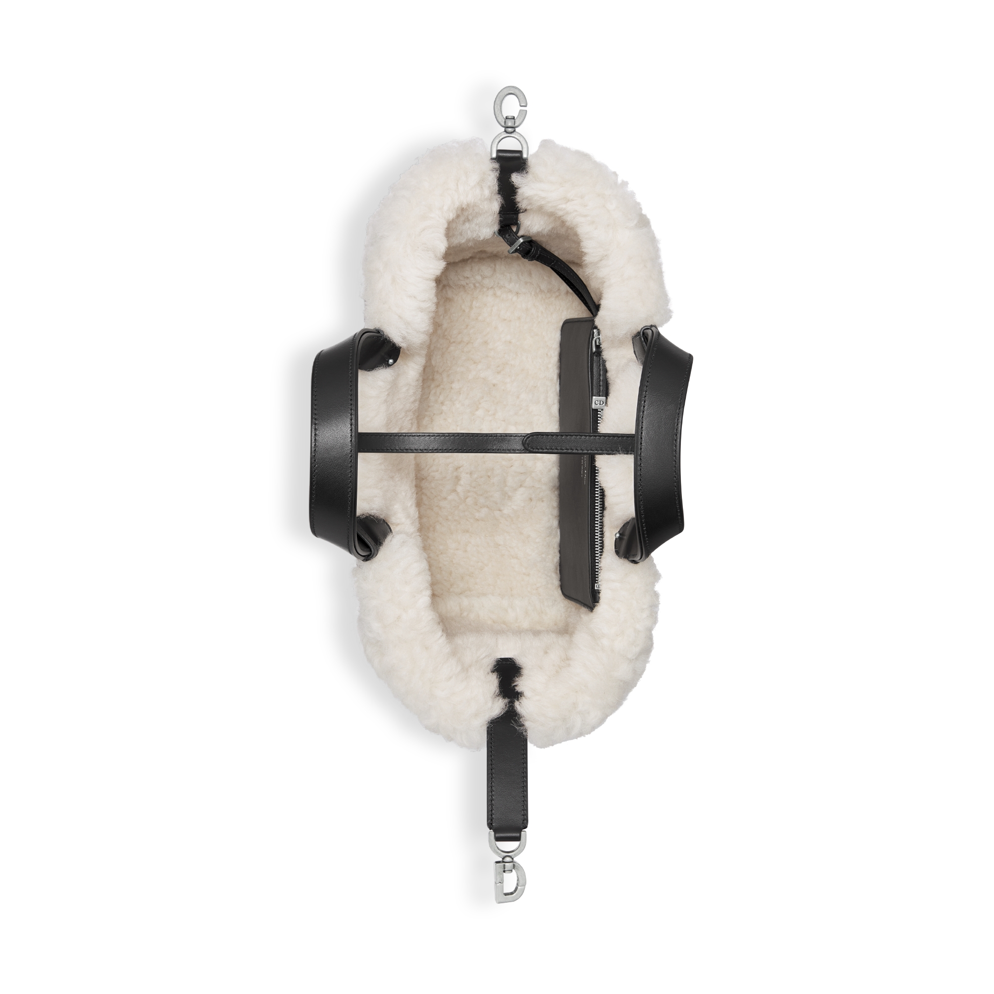 Bolso mediano DiorAlps Dior Toujours Piel de cordero Macrocannage gris antracita con efecto envejecido y lana merino color crudo E06