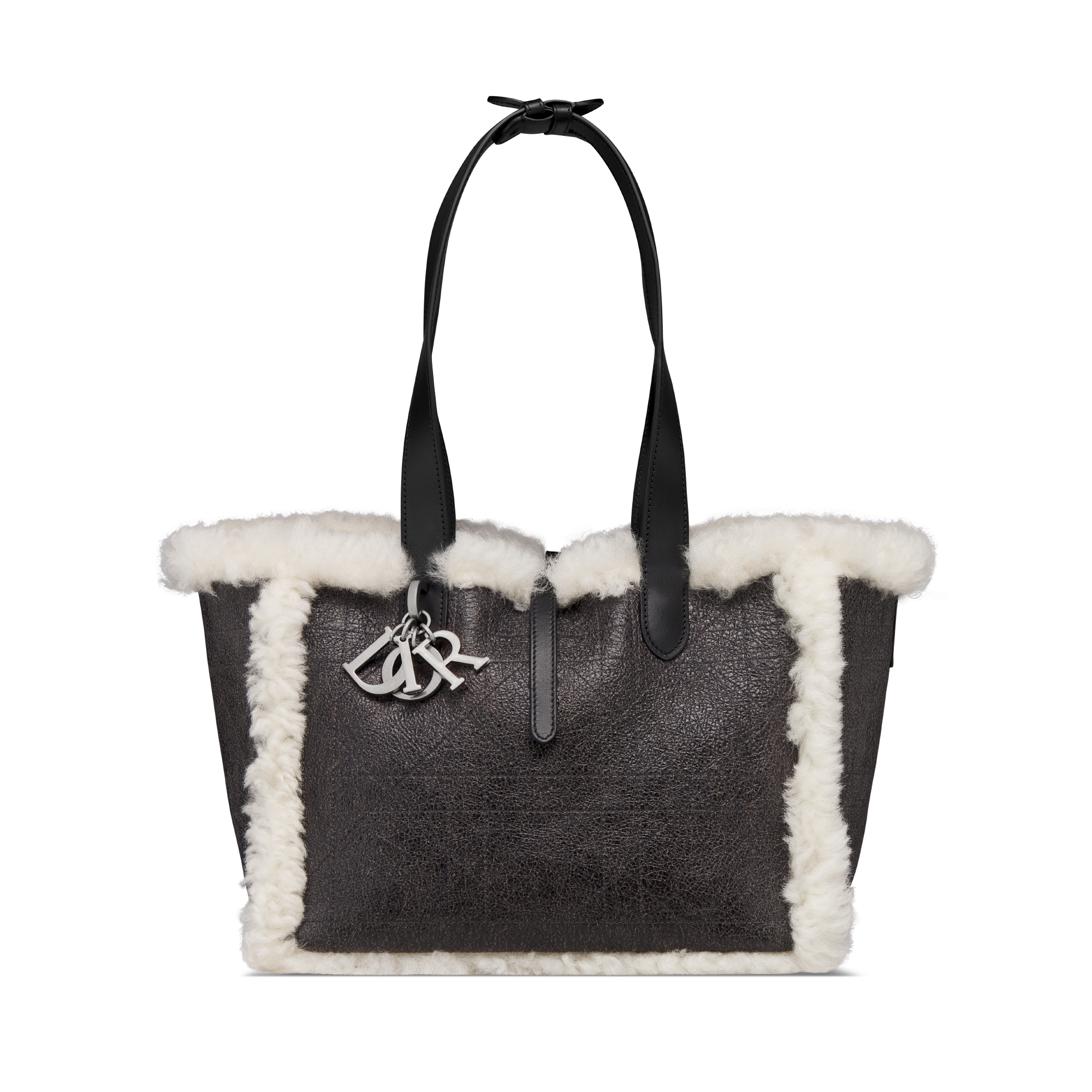 Bolso mediano DiorAlps Dior Toujours Piel de cordero Macrocannage gris antracita con efecto envejecido y lana merino color crudo E07