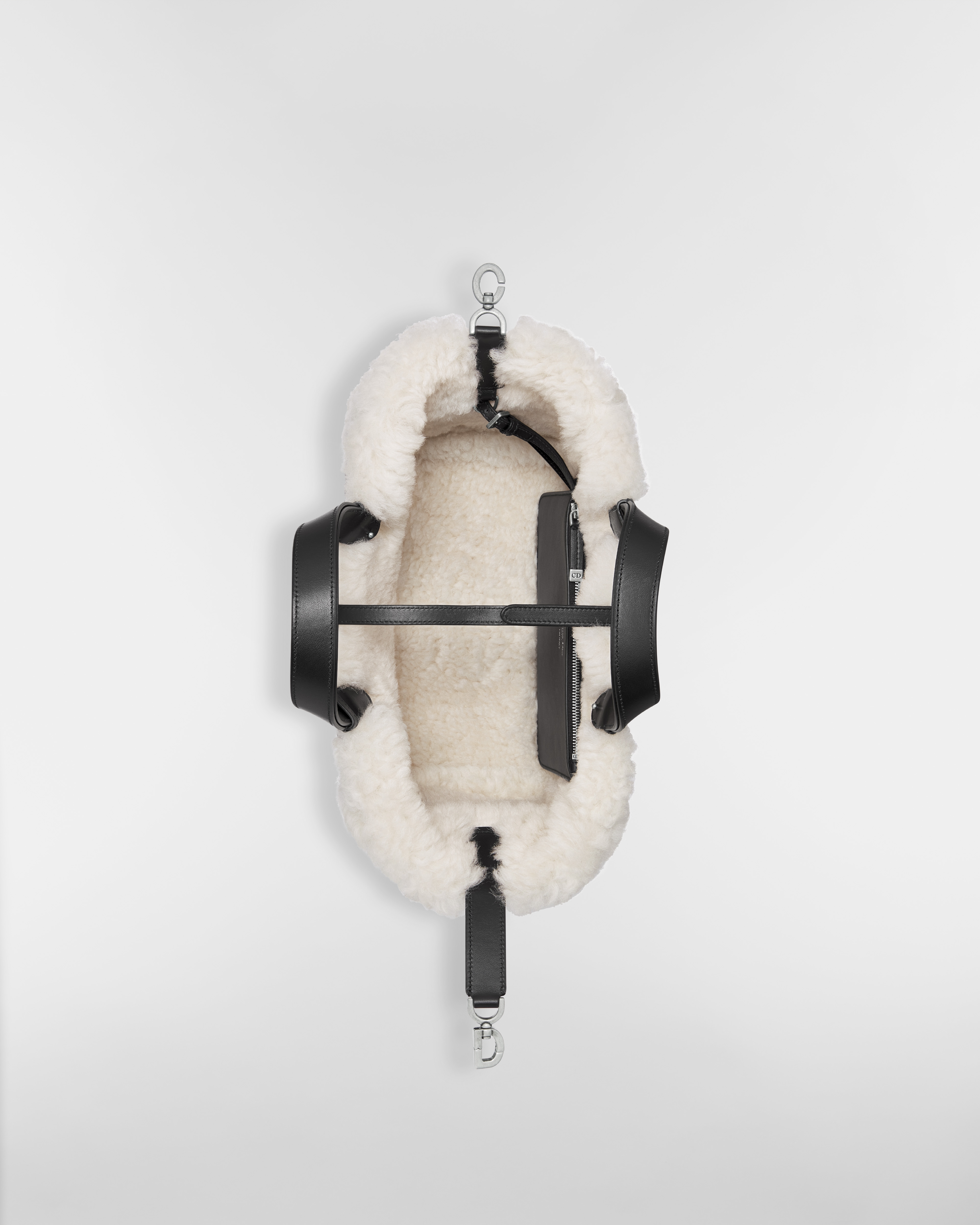 DiorAlps Medium Dior Toujours Bag Anthracite Gray Macrocannage Lambskin with Aged Effect and Ecru Merino Wool E06