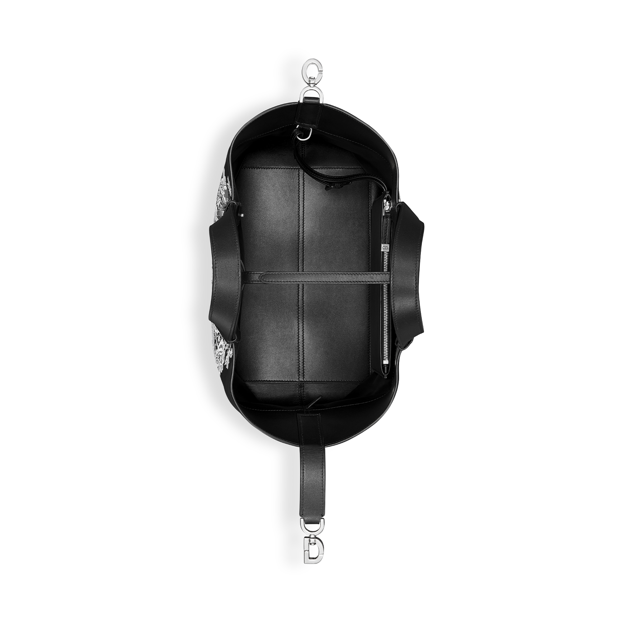 Medium Dior Toujours Bag Black Calfskin Embroidered with White Roses E06