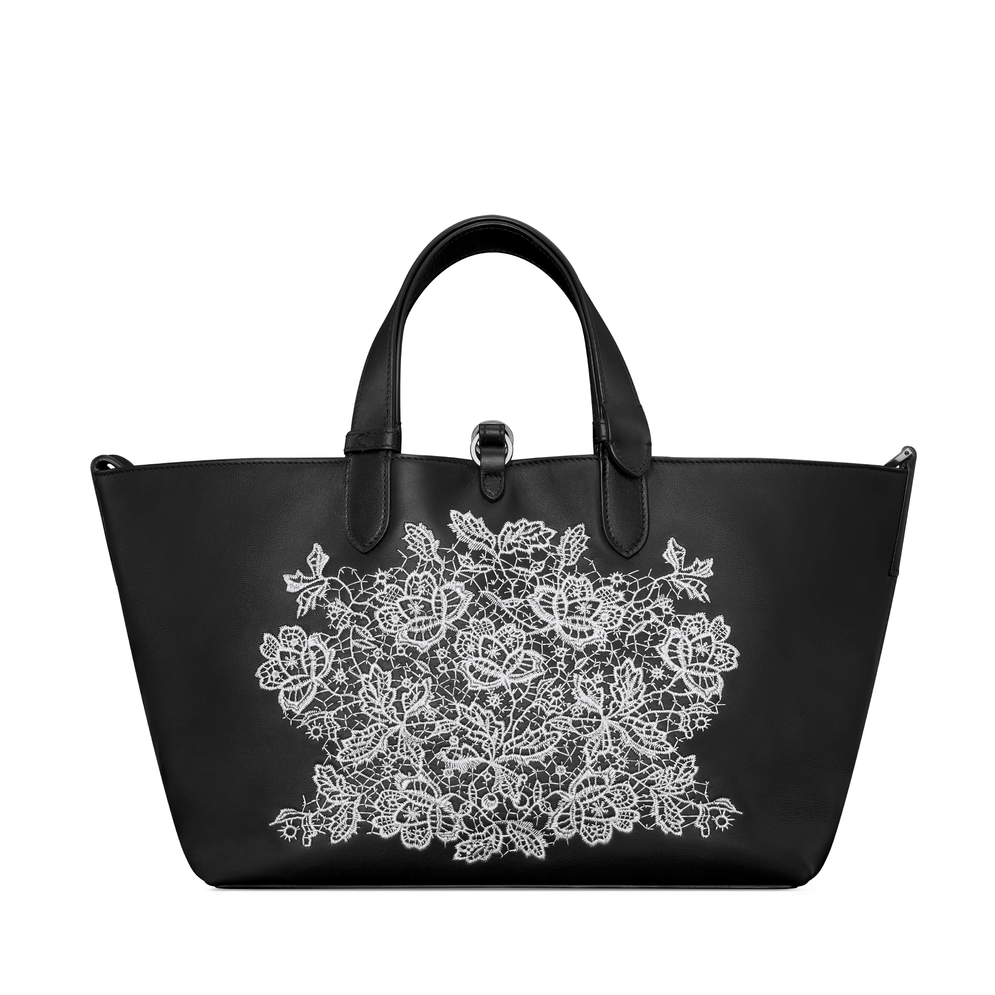 Dior Toujours 미디엄 백 블랙 송아지 가죽 & 화이트 로즈 자수 E08