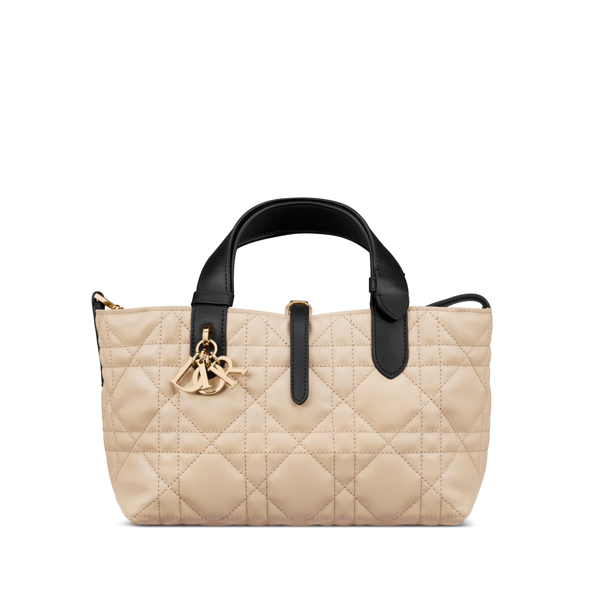 Bolsa Dior Toujours pequena Couro de vitelo Macrocannage bege-corda e preto E01