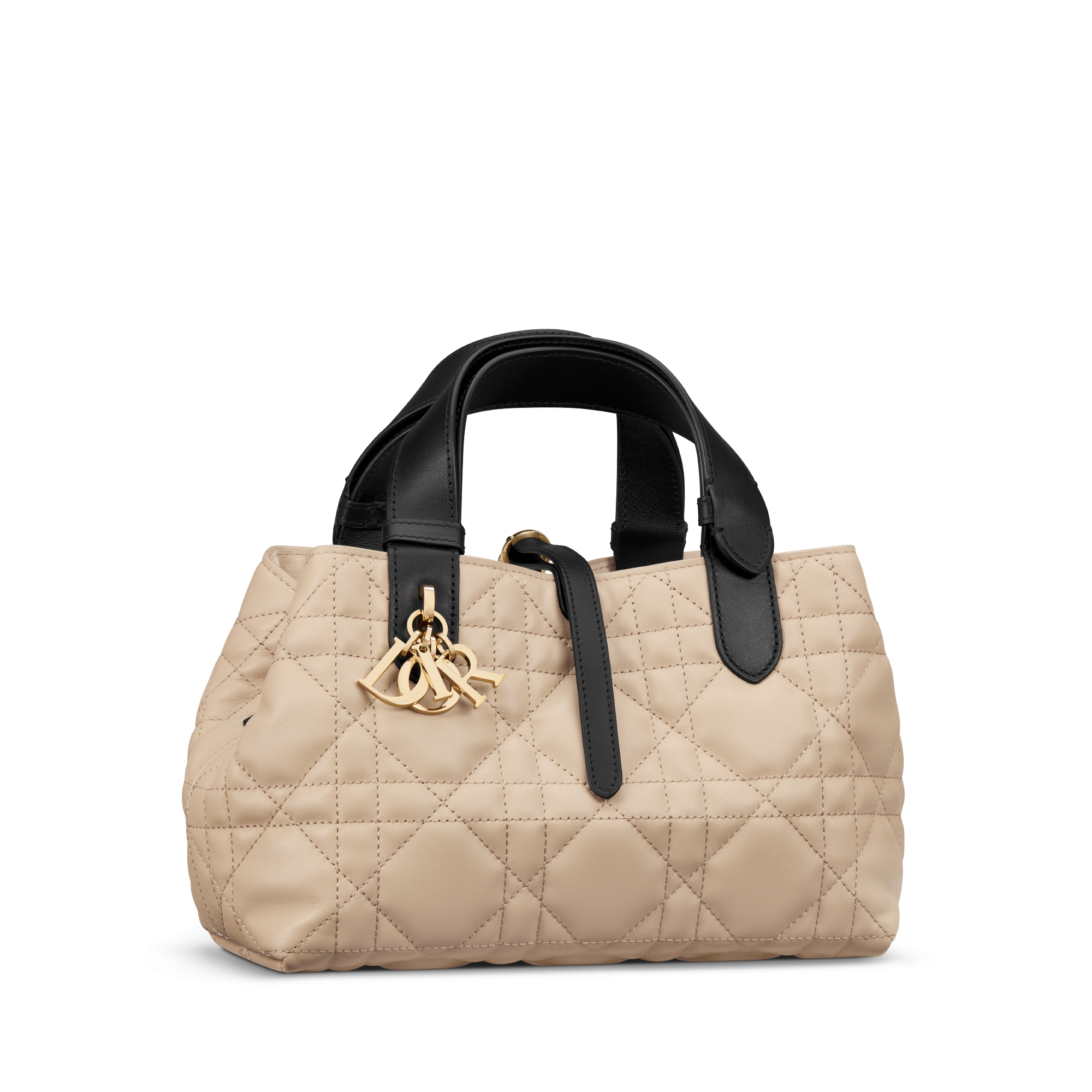 Small Dior Toujours Bag Rope Beige and Black Macrocannage Calfskin E03