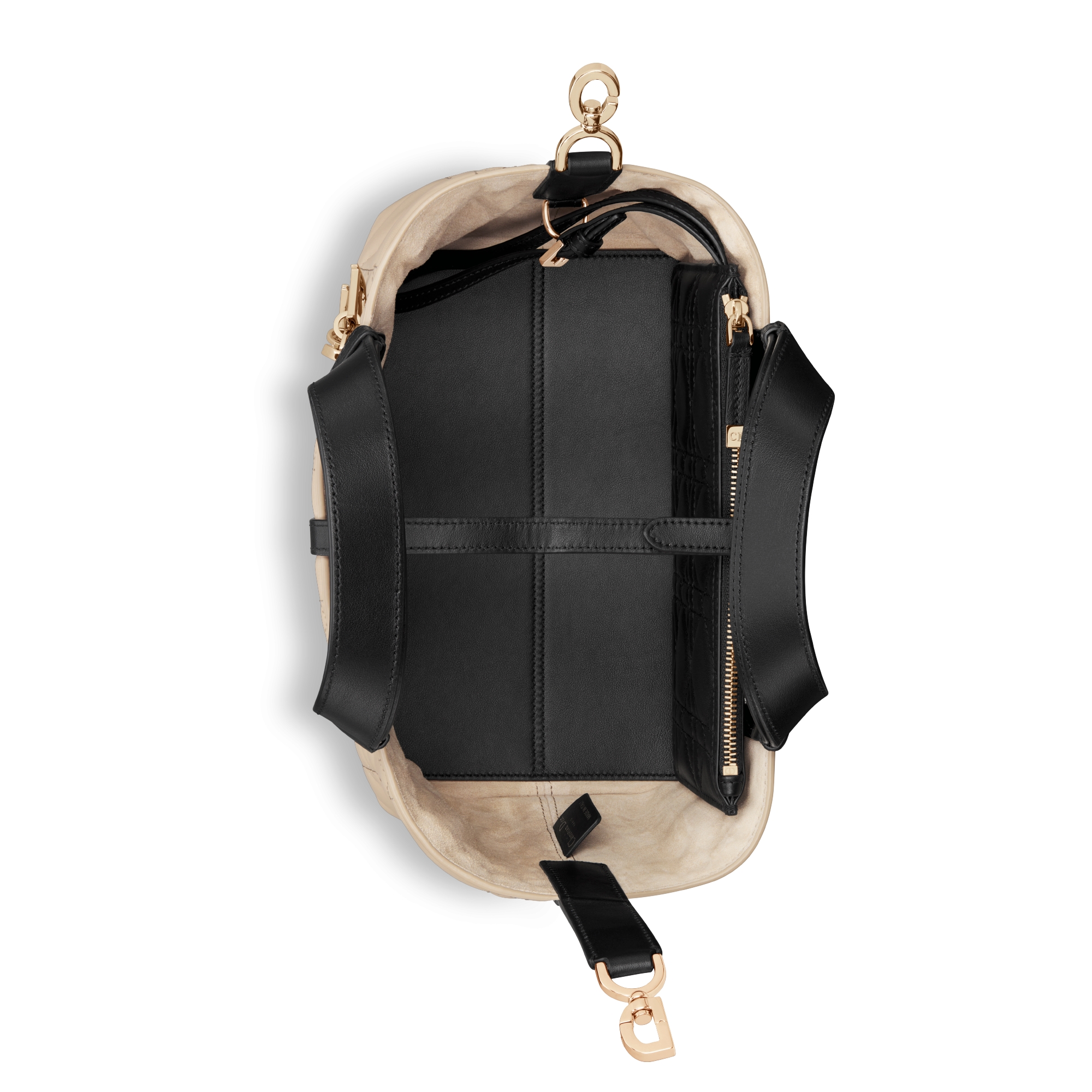 Small Dior Toujours Bag Rope Beige and Black Macrocannage Calfskin E06