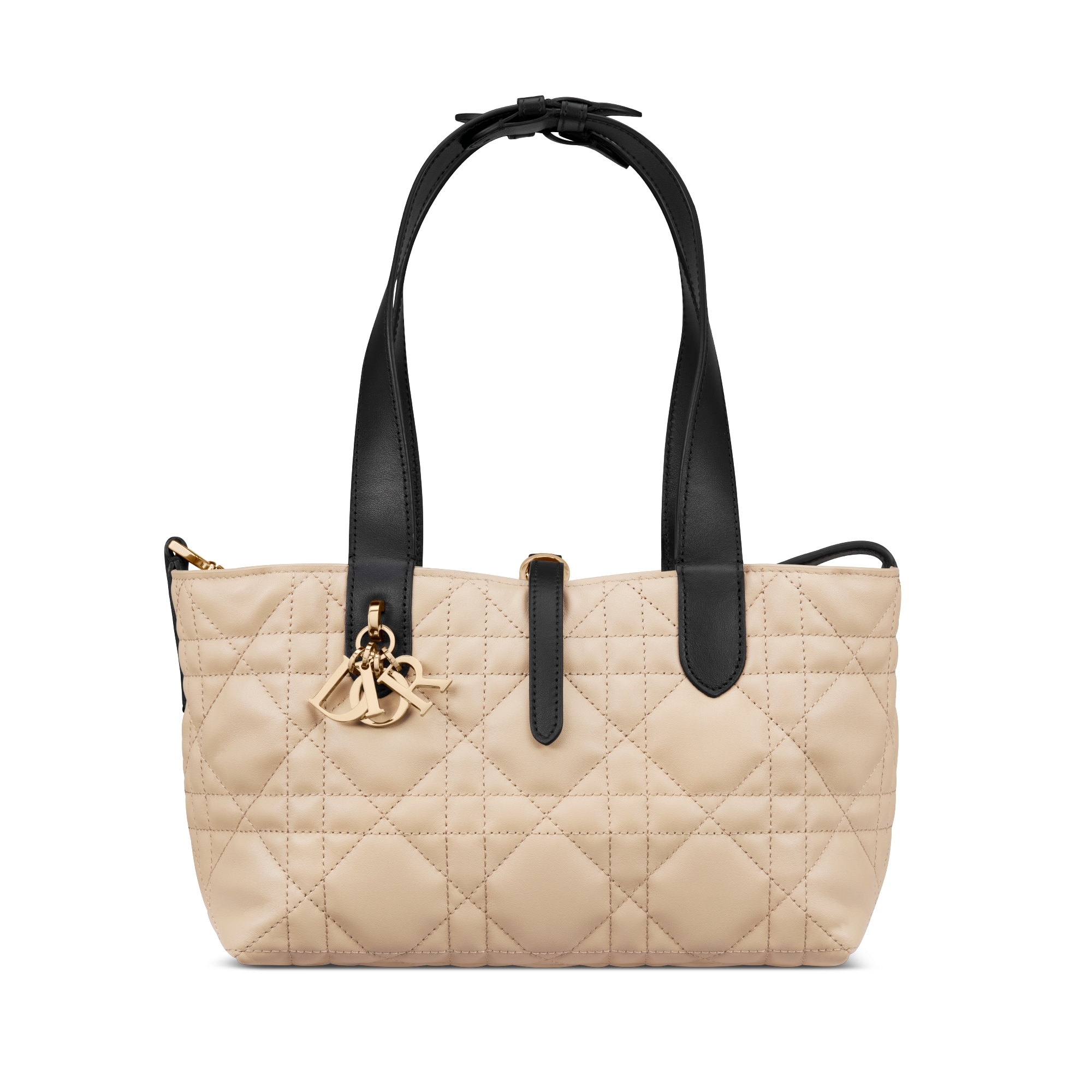 Bolsa Dior Toujours pequena Couro de vitelo Macrocannage bege-corda e preto E07