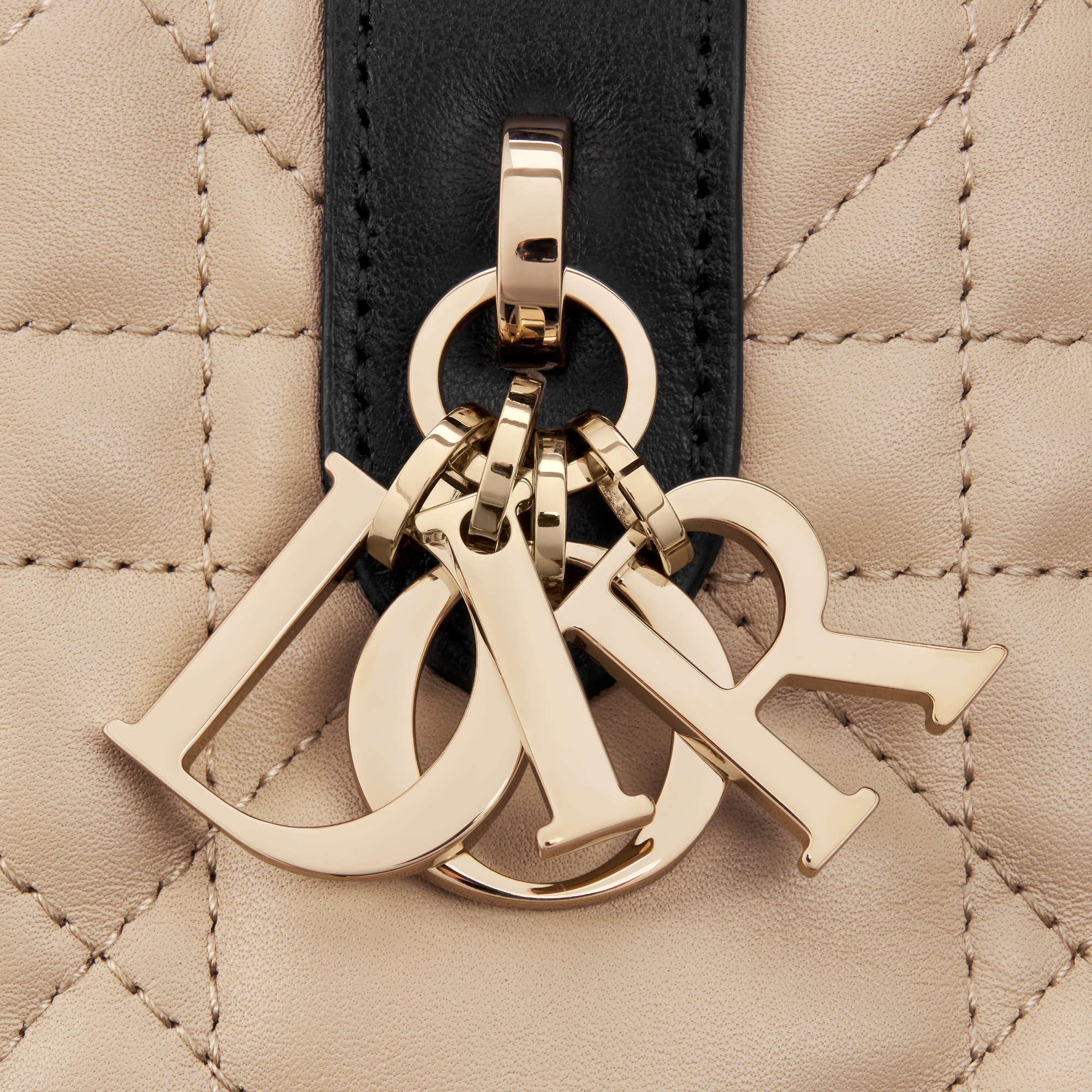 Small Dior Toujours Bag Rope Beige and Black Macrocannage Calfskin E09