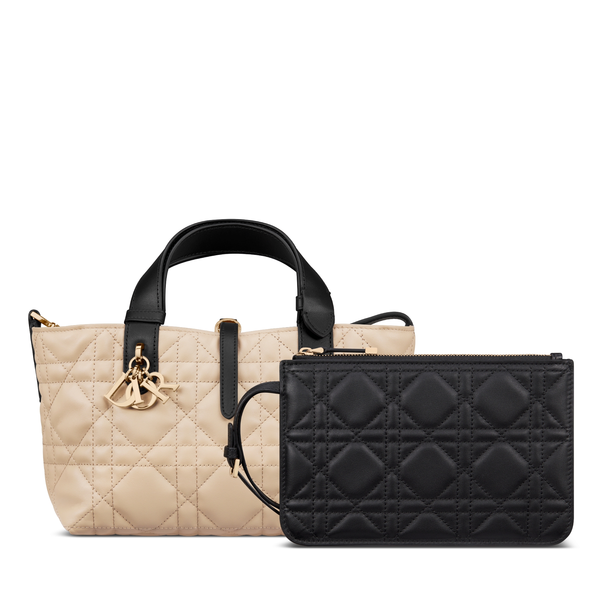 Small Dior Toujours Bag Rope Beige and Black Macrocannage Calfskin E10