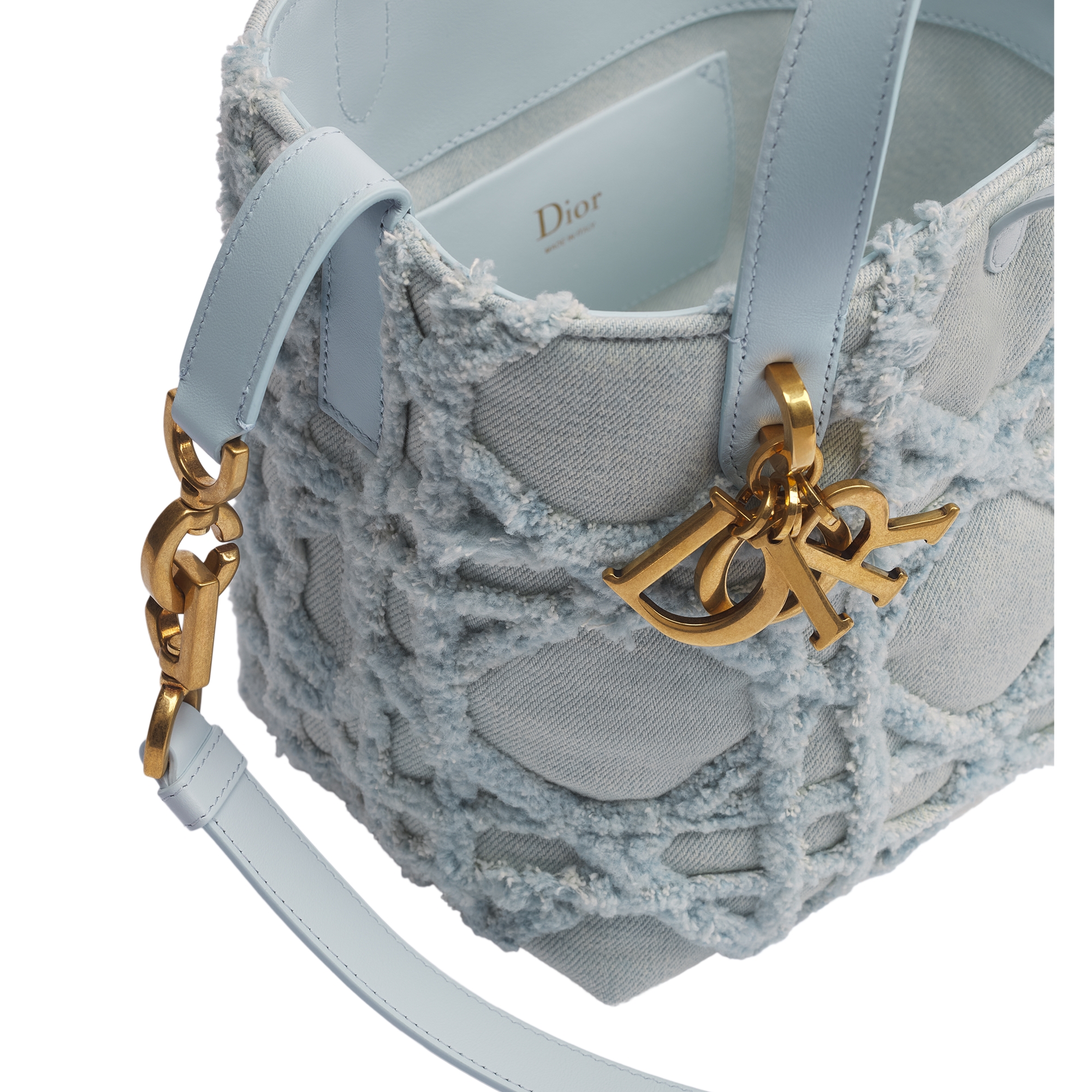 Small Dior Toujours Vertical Tote Bag Blue Cannage Denim E10