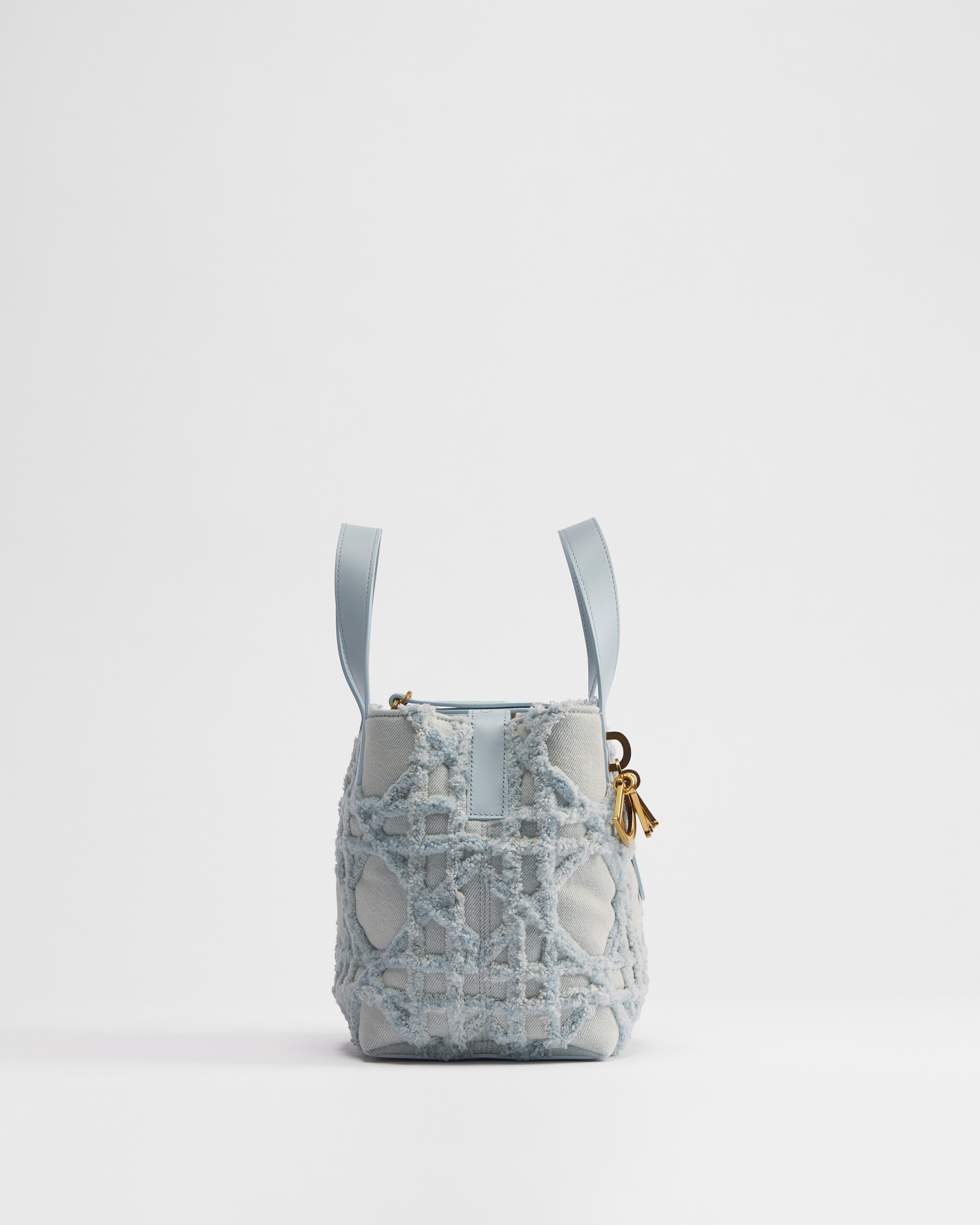 Small Dior Toujours Vertical Tote Bag Blue Cannage Denim E02