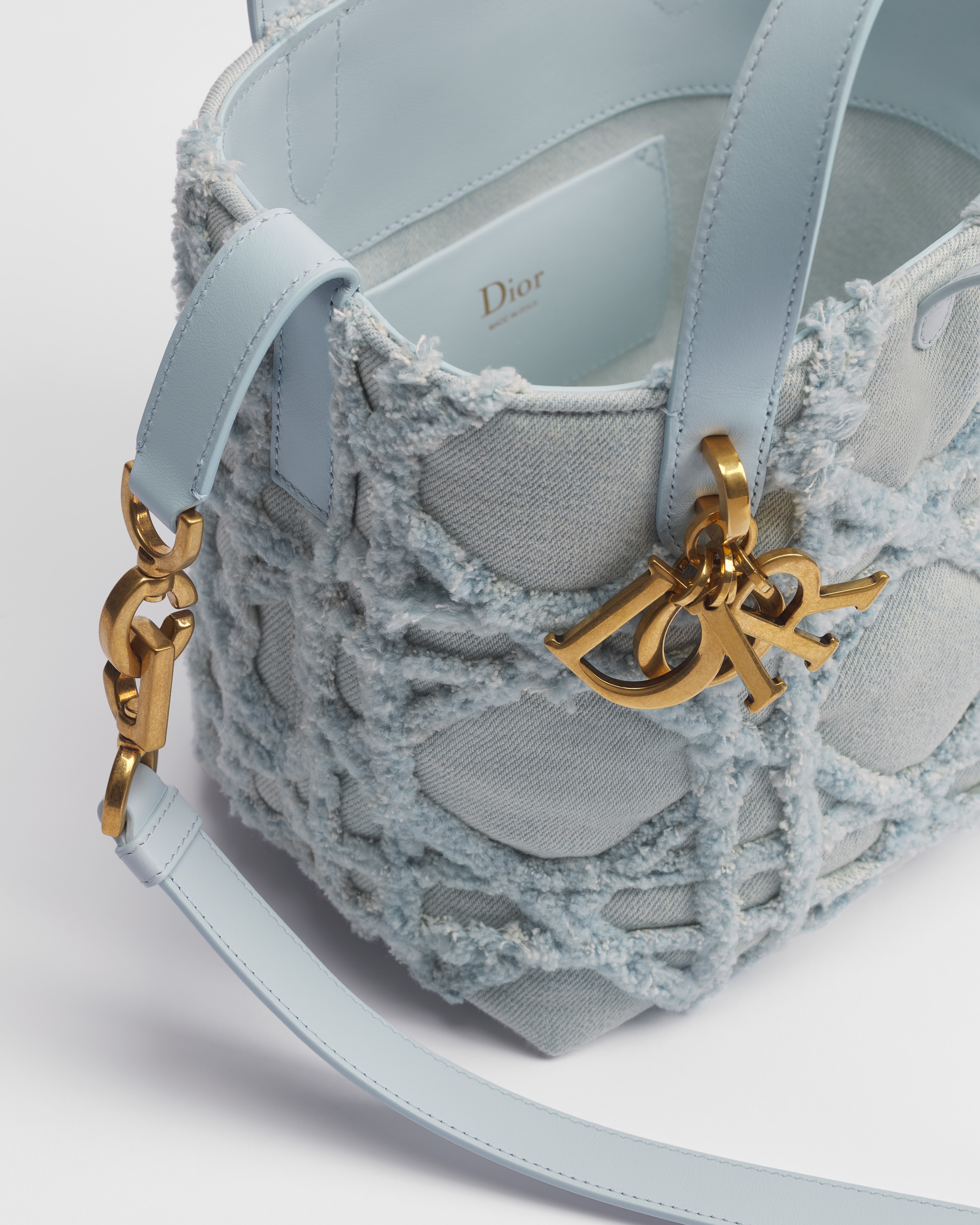 Small Dior Toujours Vertical Tote Bag Blue Cannage Denim E10