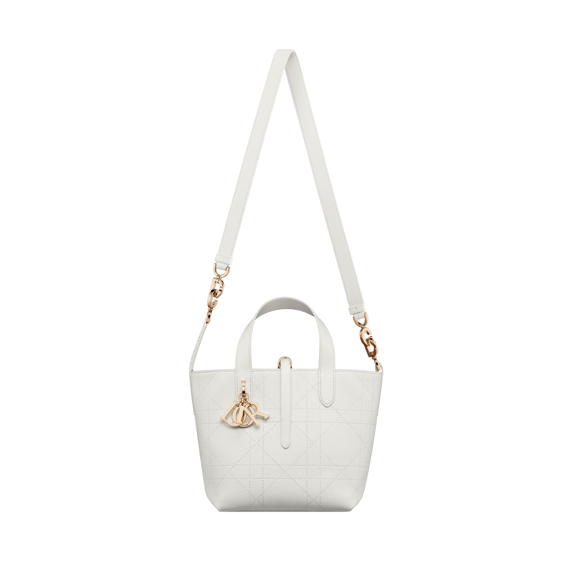 Kleine Dior Toujours verticale tote Ivoorkleurig geitenleer met Flat Macrocannage-motief E07