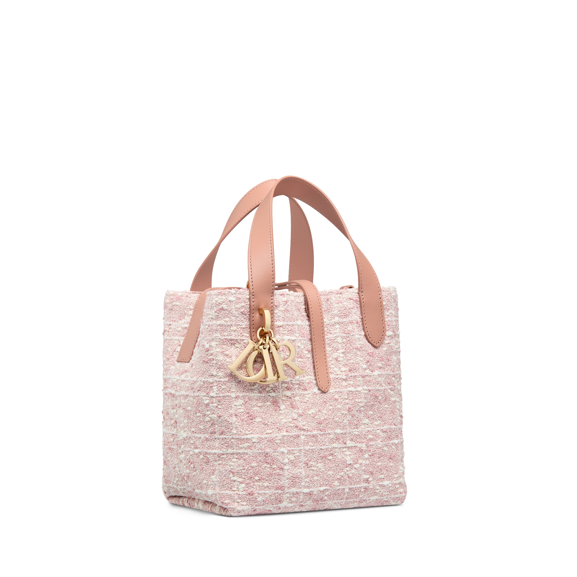 Small Dior Toujours Vertical Tote Bag Rose des Vents Tweed with White Cannage Motif E03