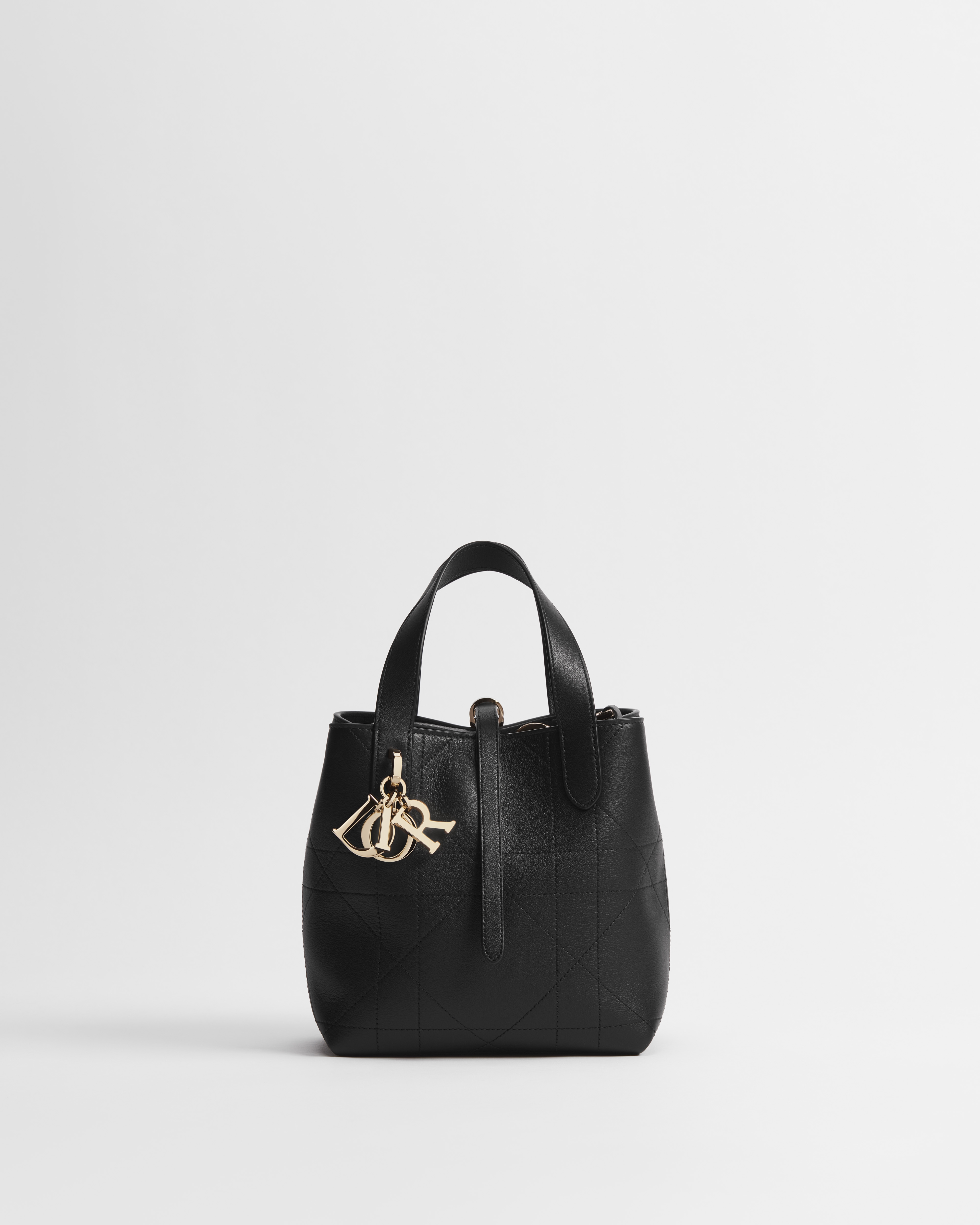 Small Dior Toujours Vertical Tote Bag Black Flat Macrocannage Calfskin E01