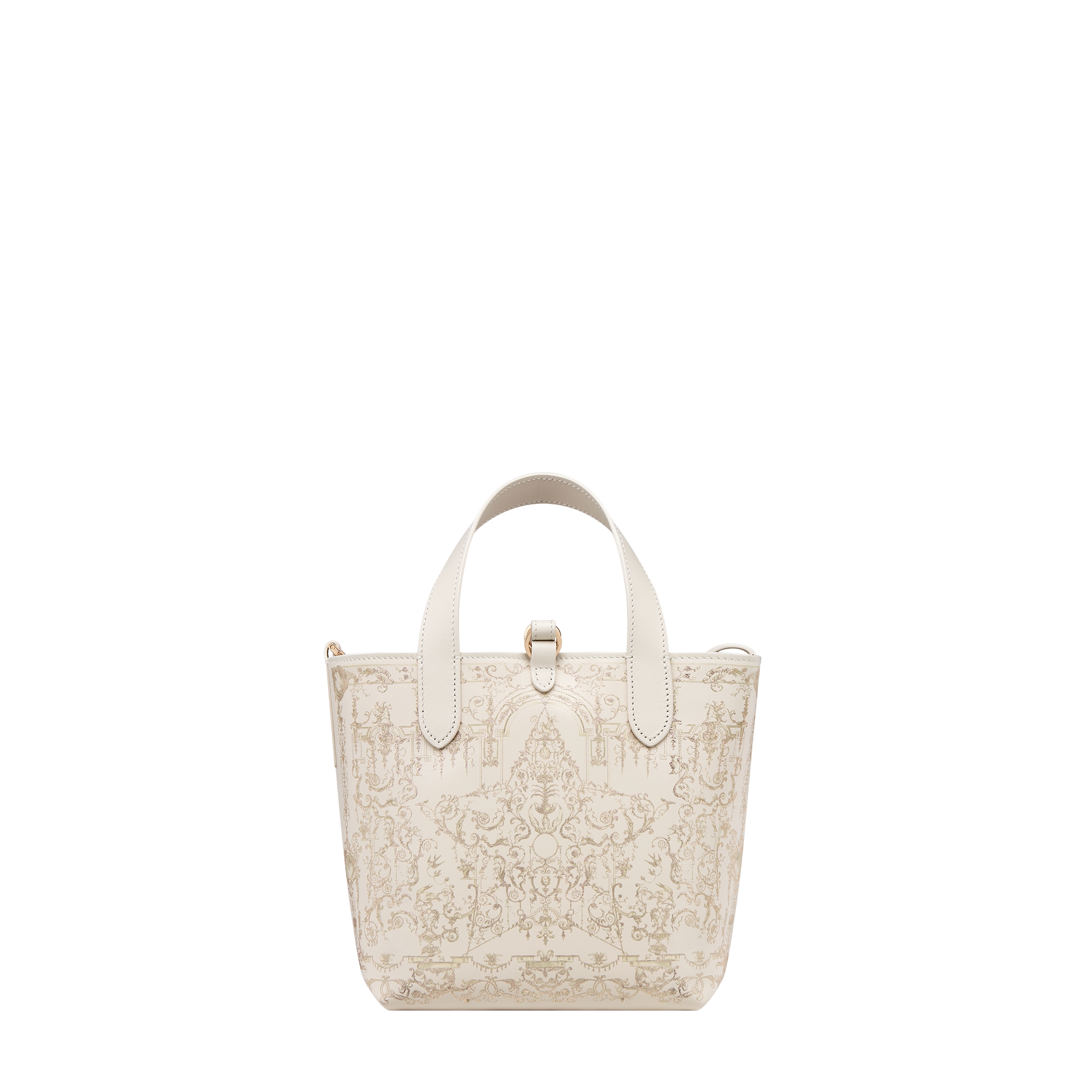 Small Dior Toujours Vertical Tote Bag Latte Calfskin with Gold-Tone Dioresque Stella Print E08
