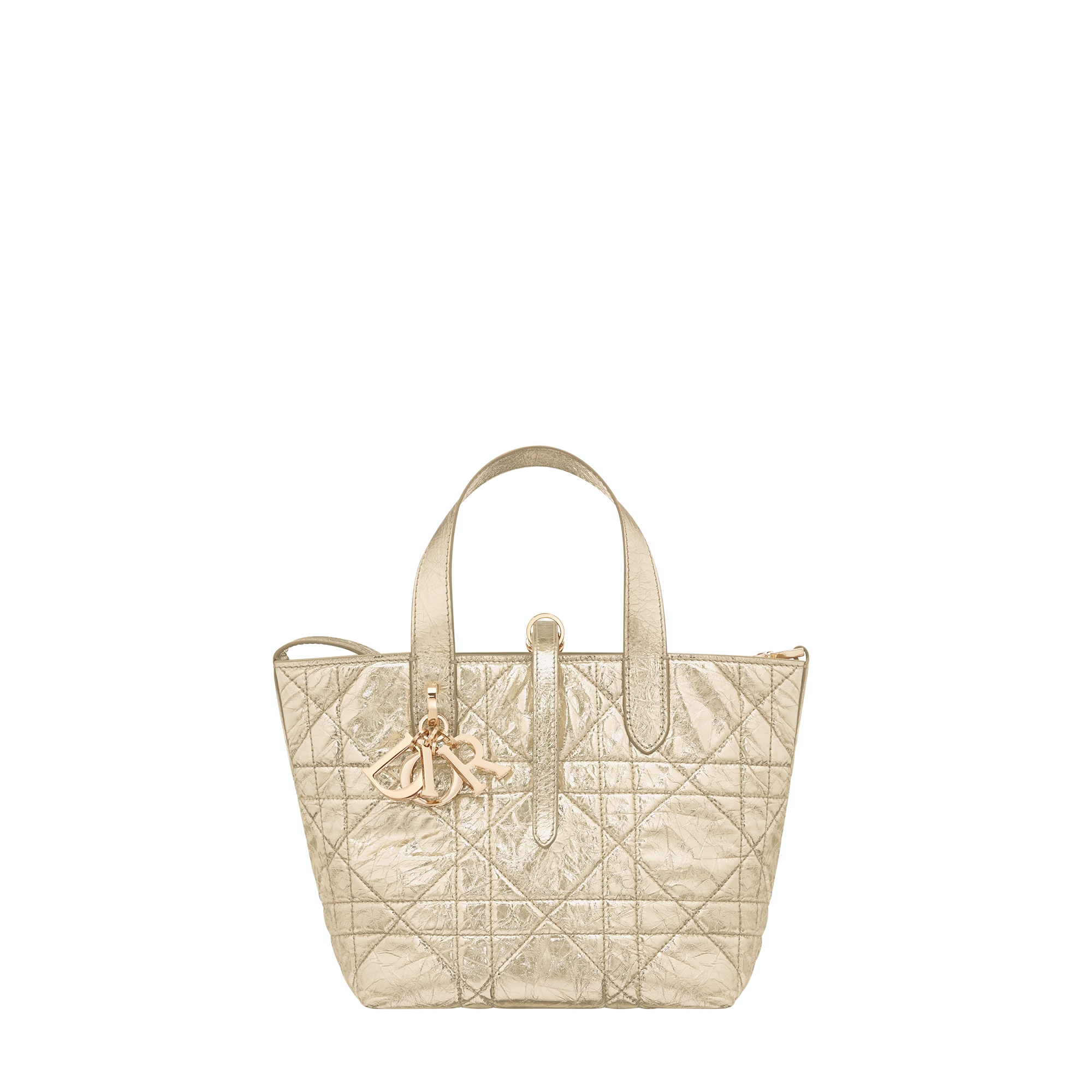 Small Dior Toujours Vertical Tote Bag Metallic Gold-Tone Semi Flat Macrocannage Crinkled Calfskin E01