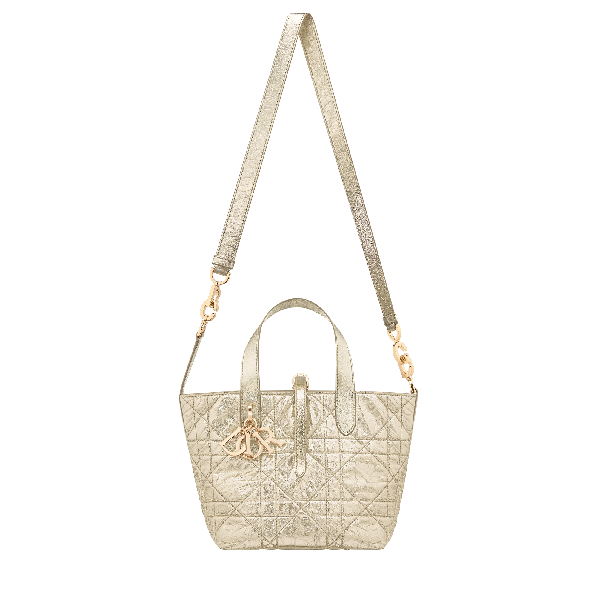 Small Dior Toujours Vertical Tote Bag Metallic Gold-Tone Semi Flat Macrocannage Crinkled Calfskin E07