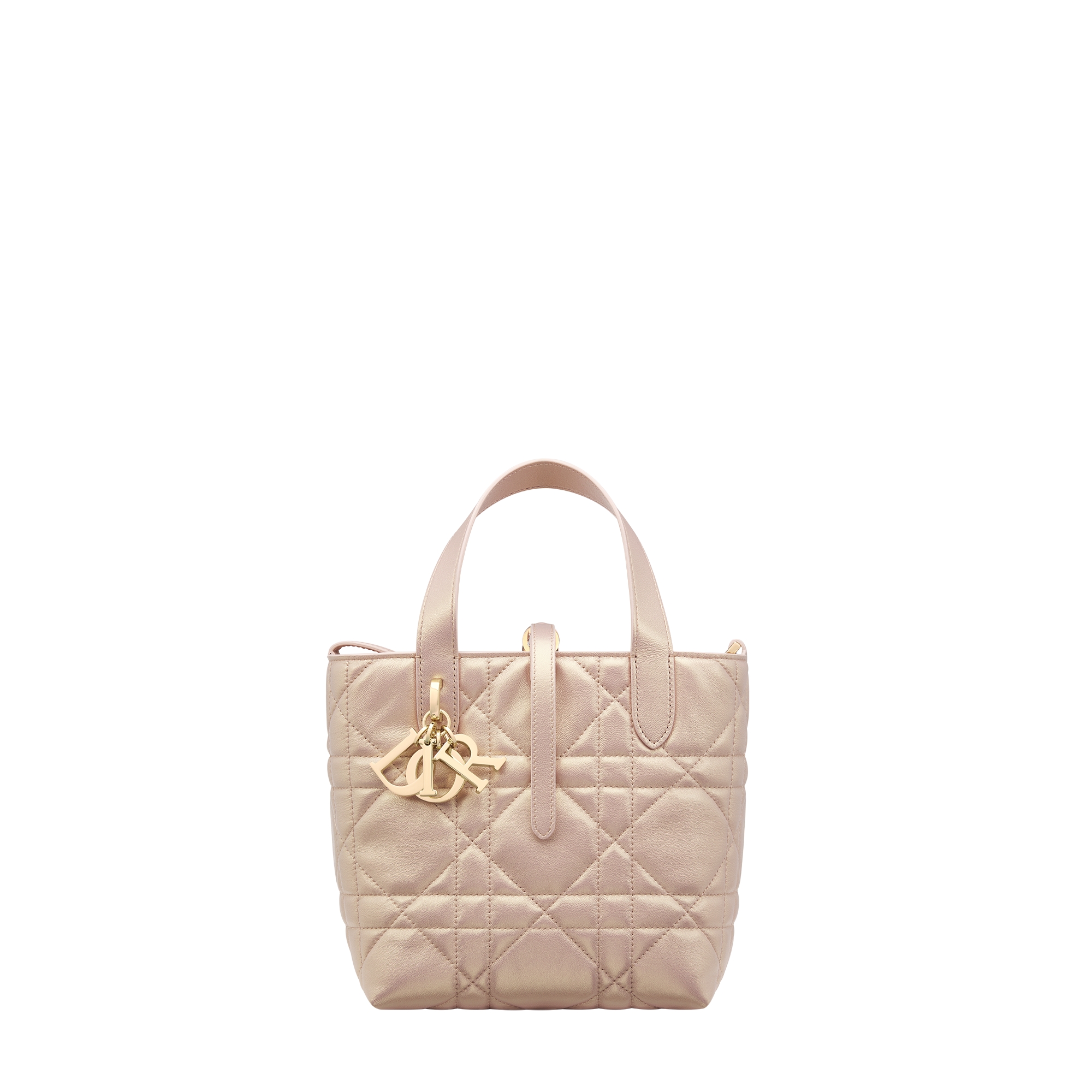 Small Dior Toujours Vertical Tote Bag Pearlescent Pink Macrocannage Lambskin E01