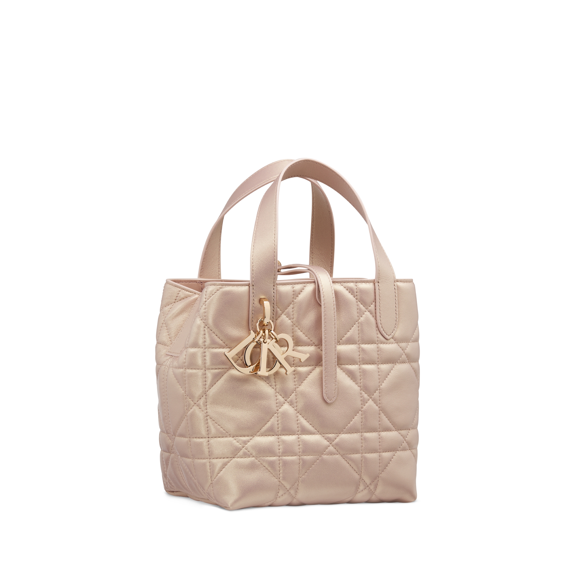 Small Dior Toujours Vertical Tote Bag Pearlescent Pink Macrocannage Lambskin E03