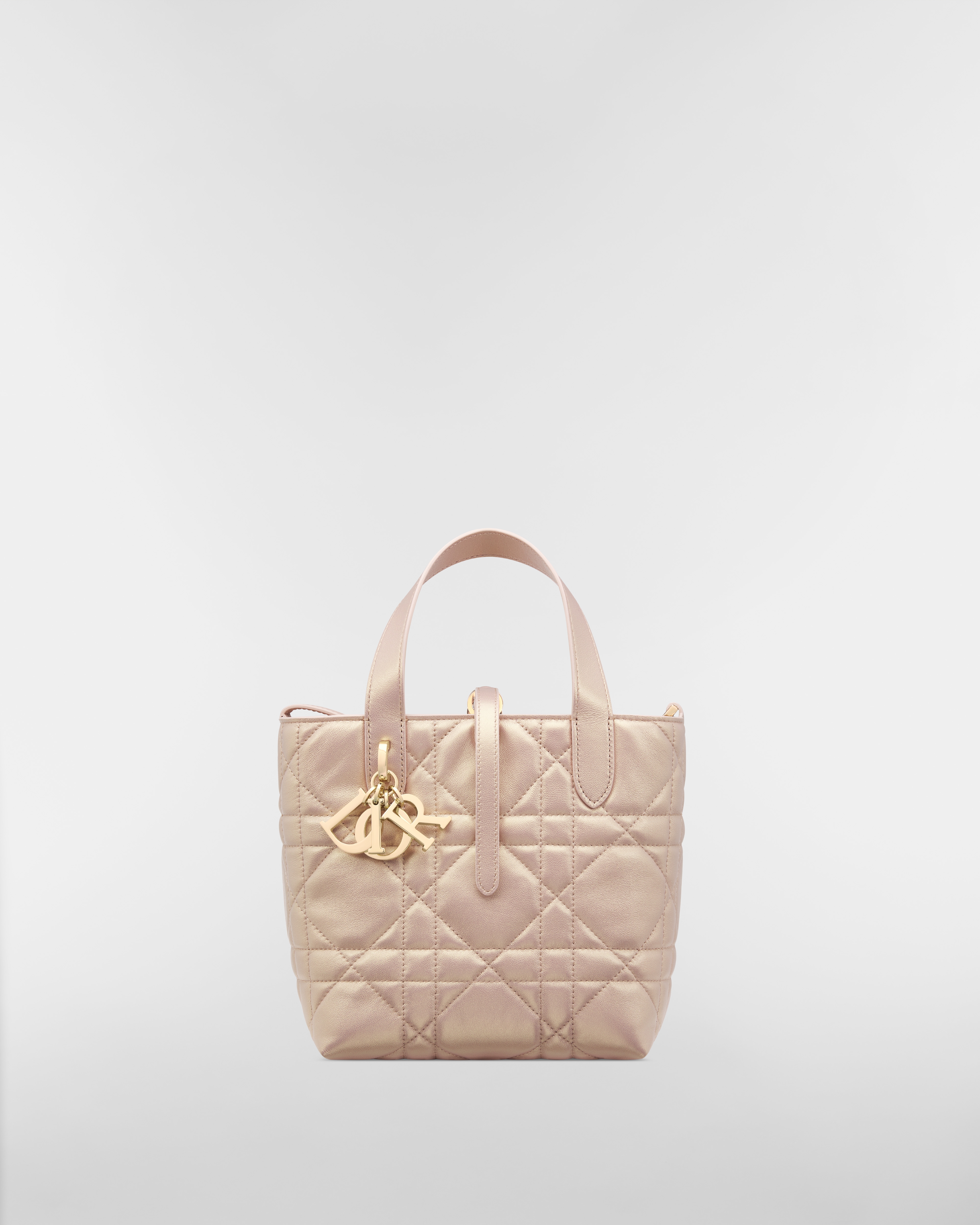 Small Dior Toujours Vertical Tote Bag Pearlescent Pink Macrocannage Lambskin E01