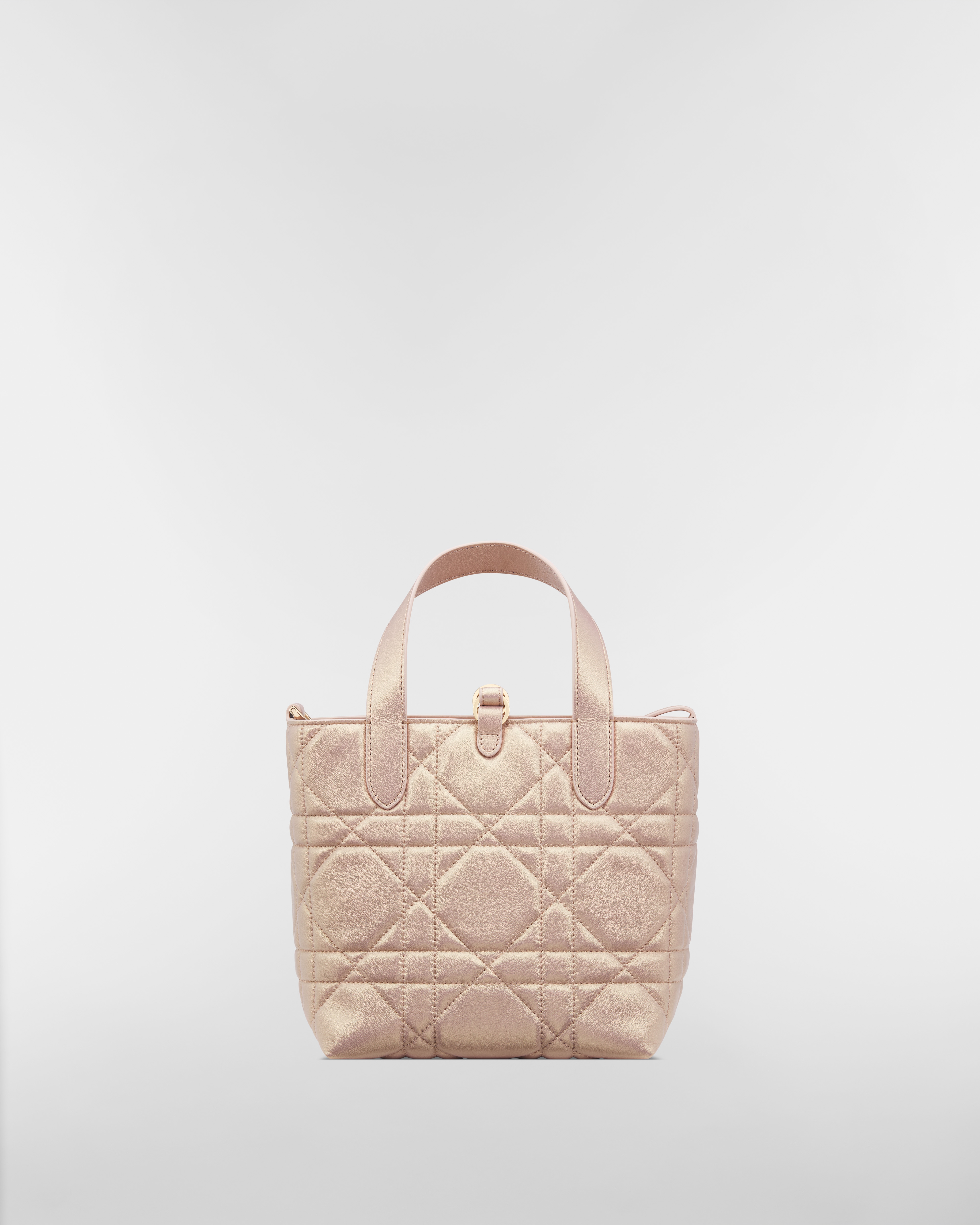 Small Dior Toujours Vertical Tote Bag Pearlescent Pink Macrocannage Lambskin E08