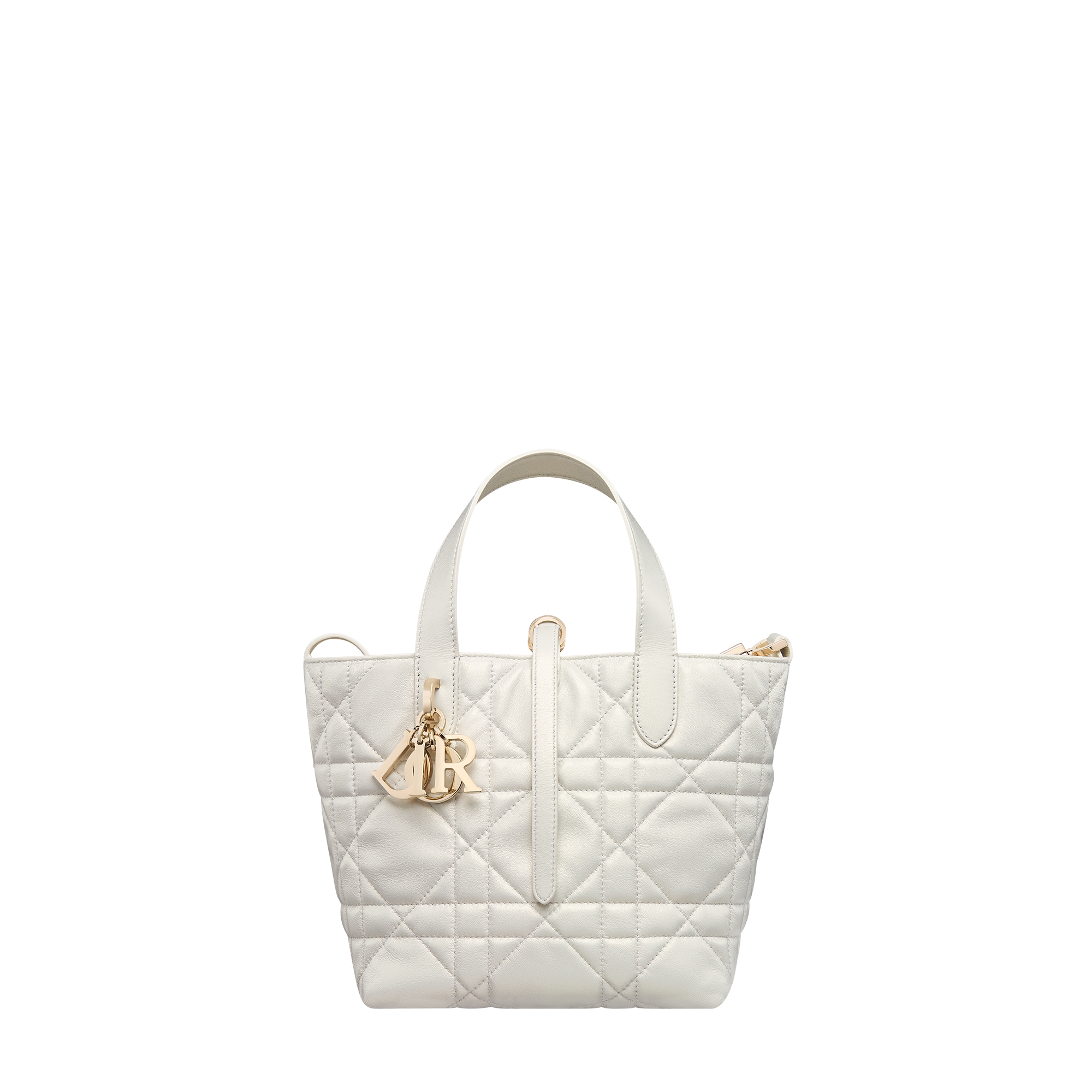 Small Dior Toujours Vertical Tote Bag Pearlescent White Macrocannage Lambskin E01
