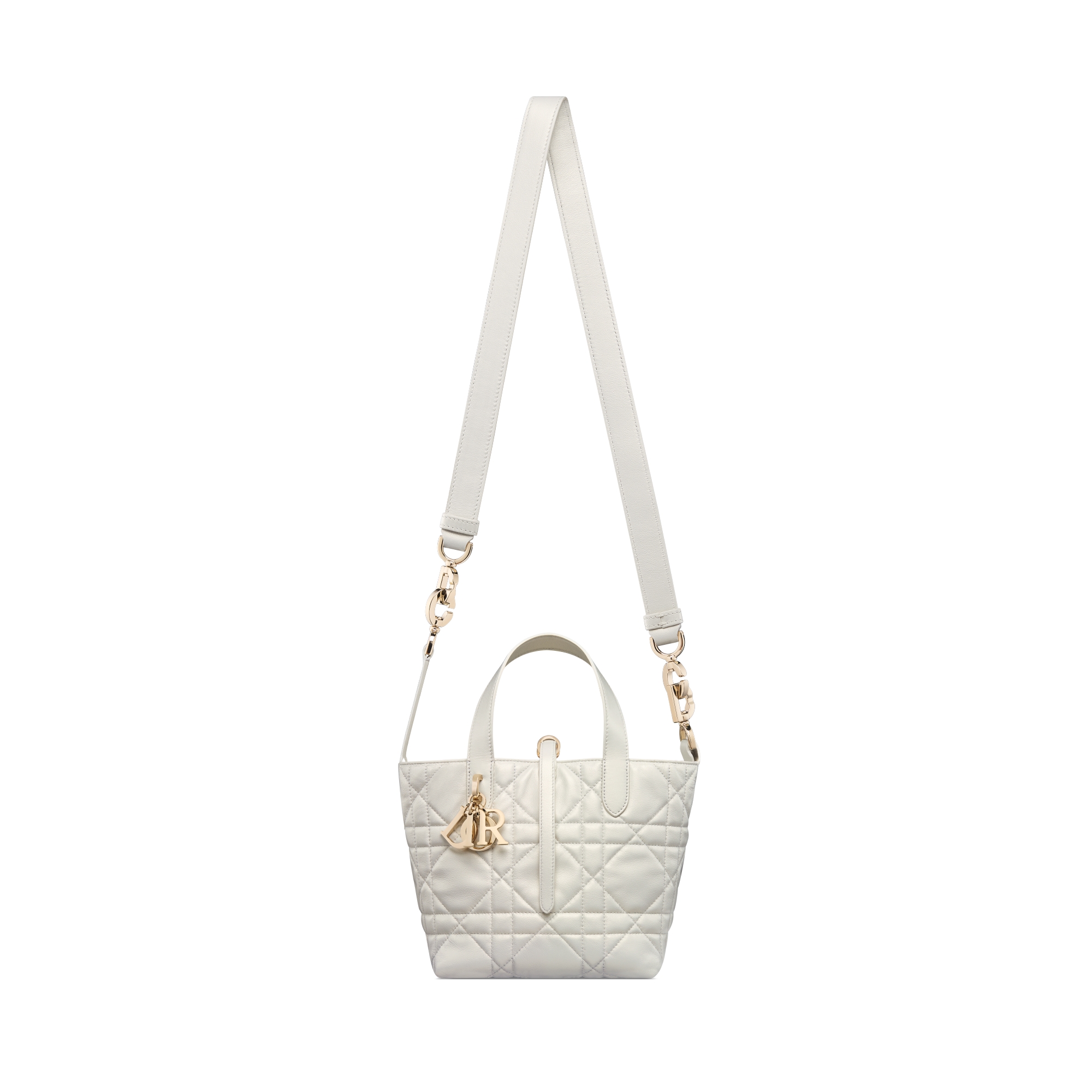 Small Dior Toujours Vertical Tote Bag Pearlescent White Macrocannage Lambskin E07
