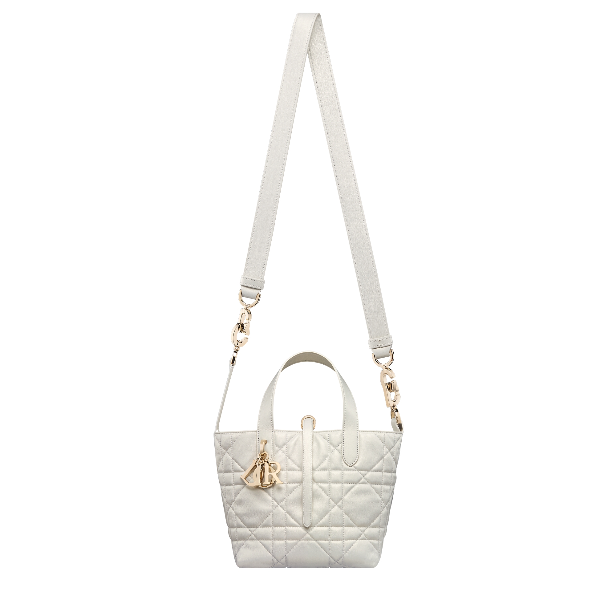 Small Dior Toujours Vertical Tote Bag Pearlescent White Macrocannage Lambskin E07