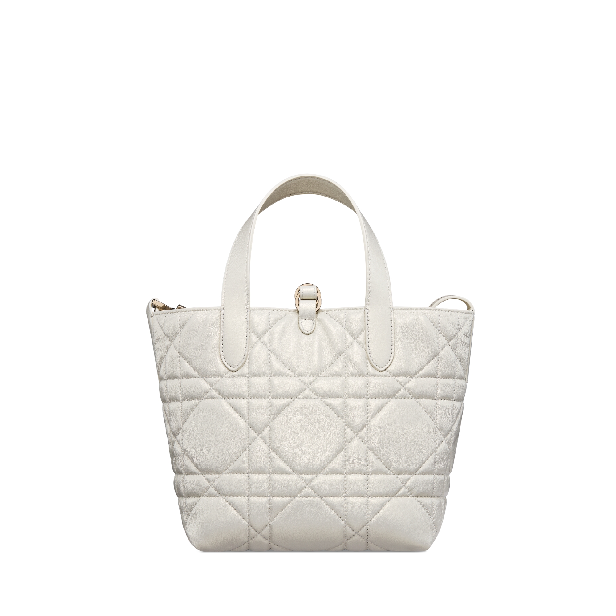 Small Dior Toujours Vertical Tote Bag Pearlescent White Macrocannage Lambskin E08