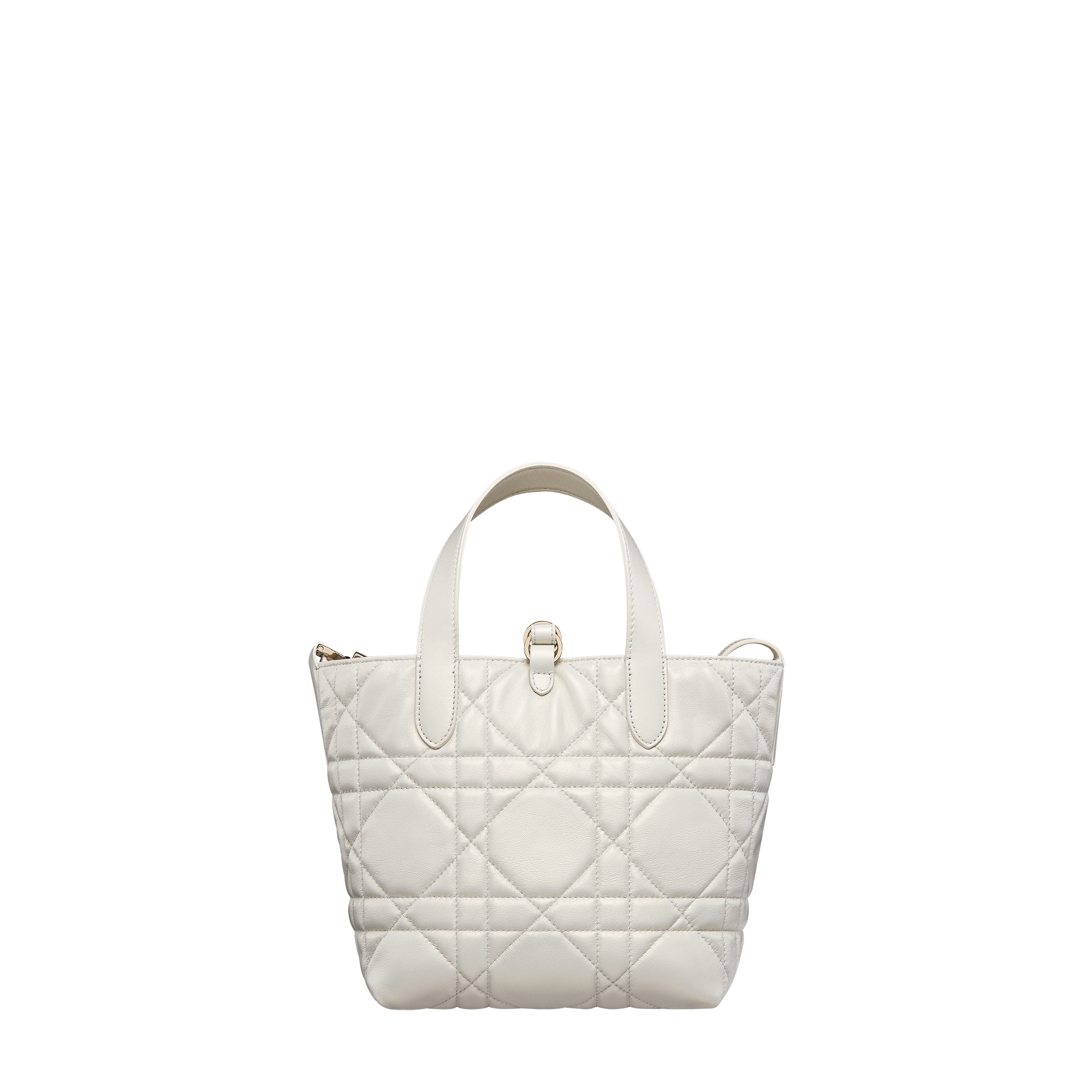 Small Dior Toujours Vertical Tote Bag Pearlescent White Macrocannage Lambskin E08