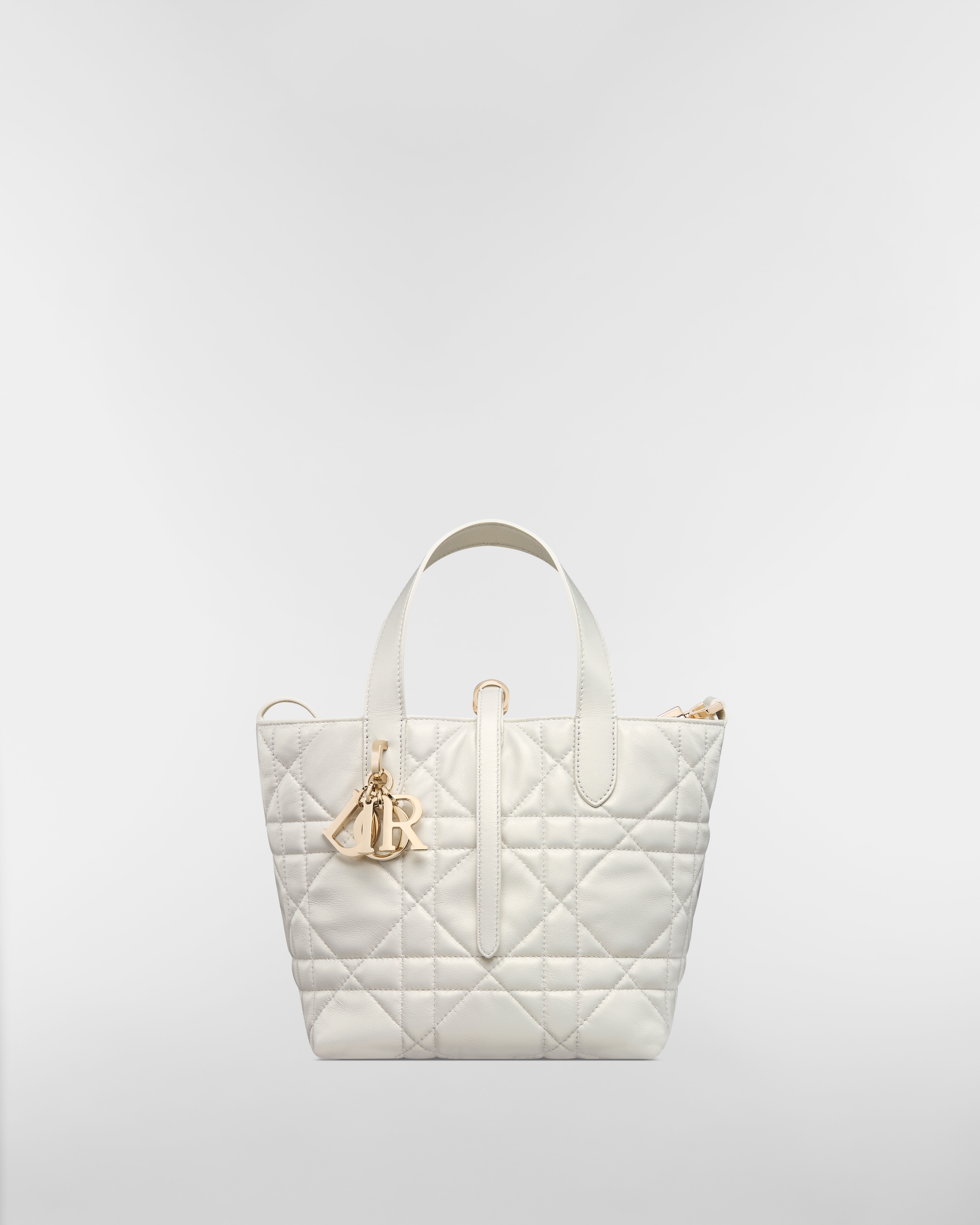Small Dior Toujours Vertical Tote Bag Pearlescent White Macrocannage Lambskin E01