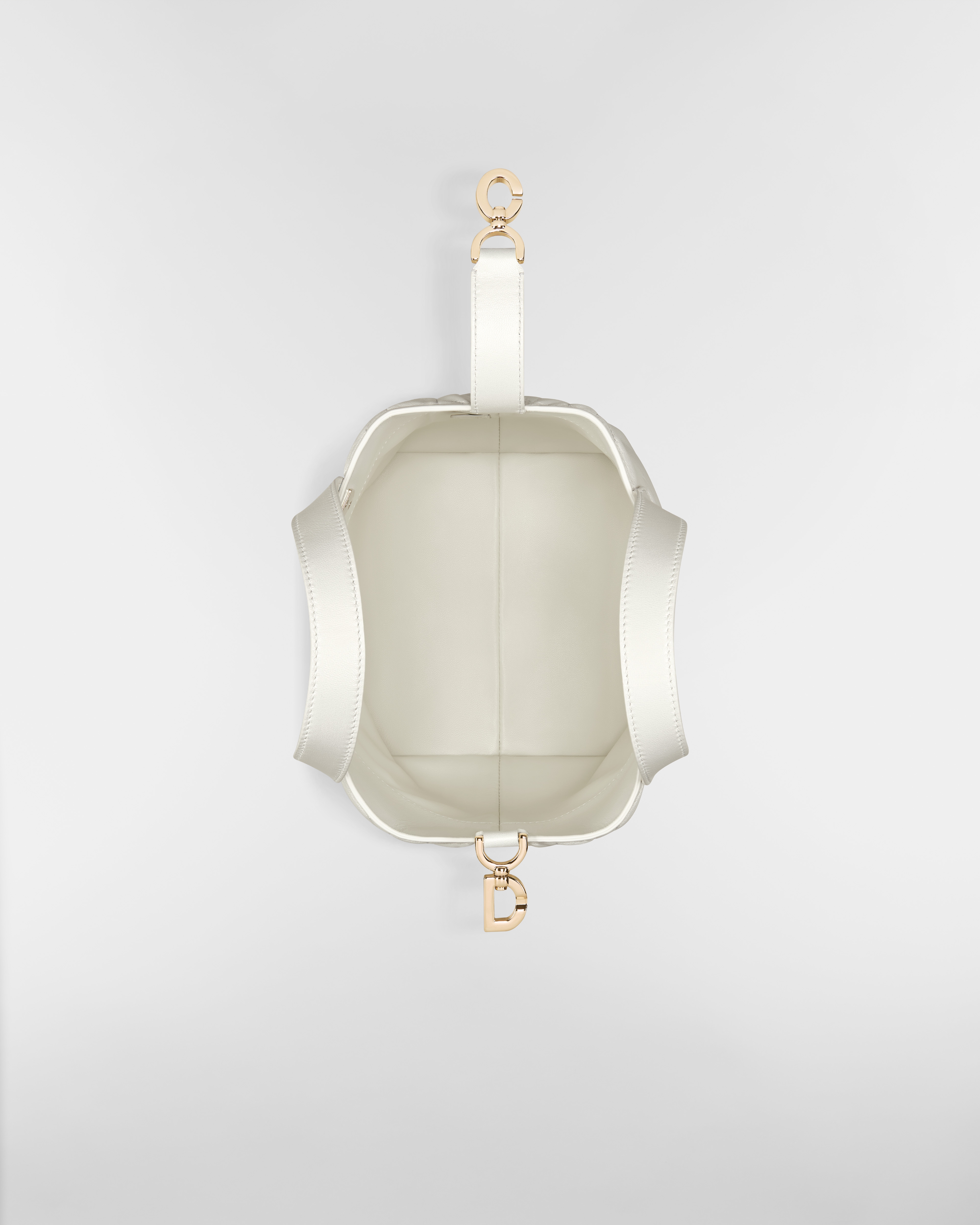 Small Dior Toujours Vertical Tote Bag Pearlescent White Macrocannage Lambskin E06