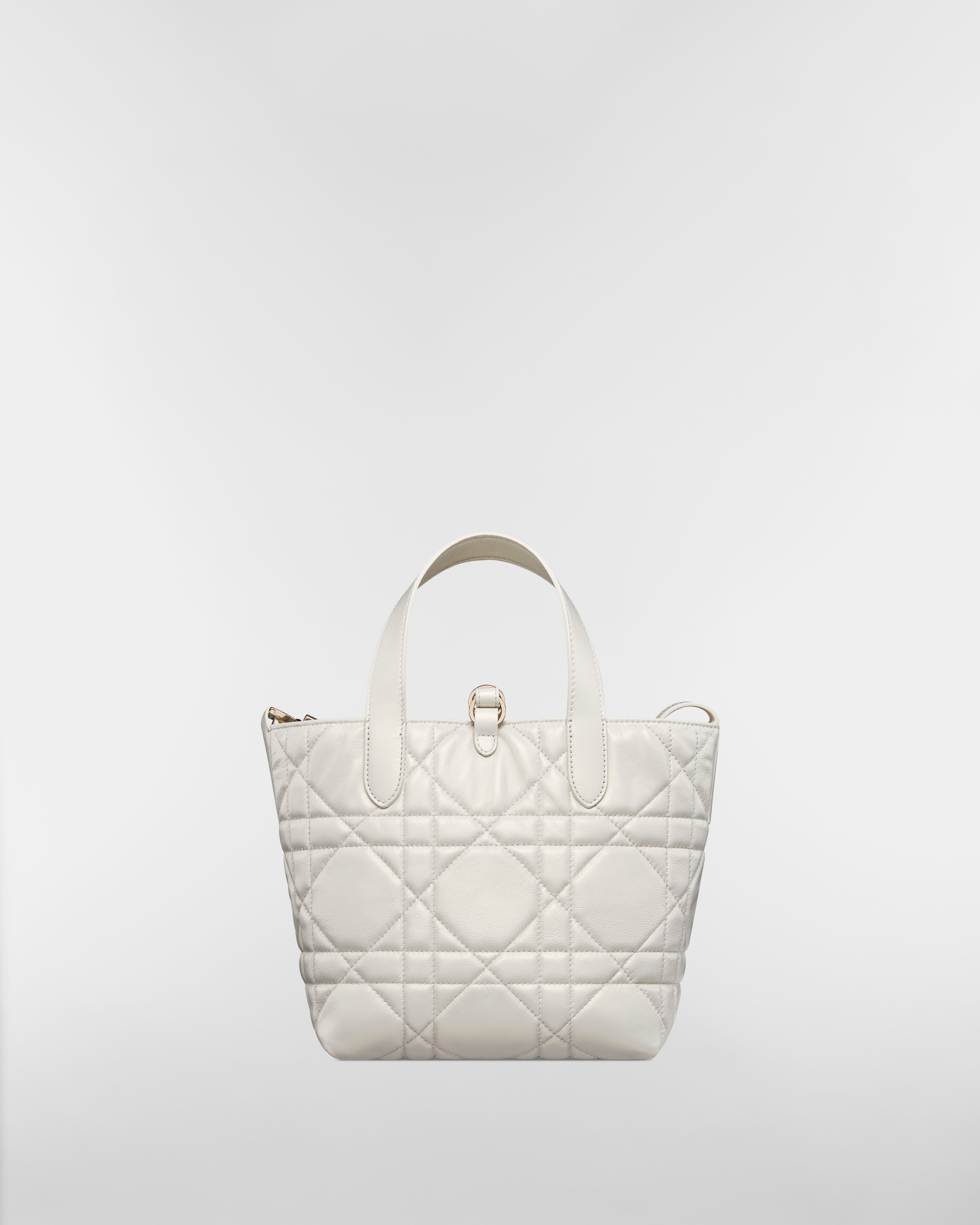 Small Dior Toujours Vertical Tote Bag Pearlescent White Macrocannage Lambskin E08