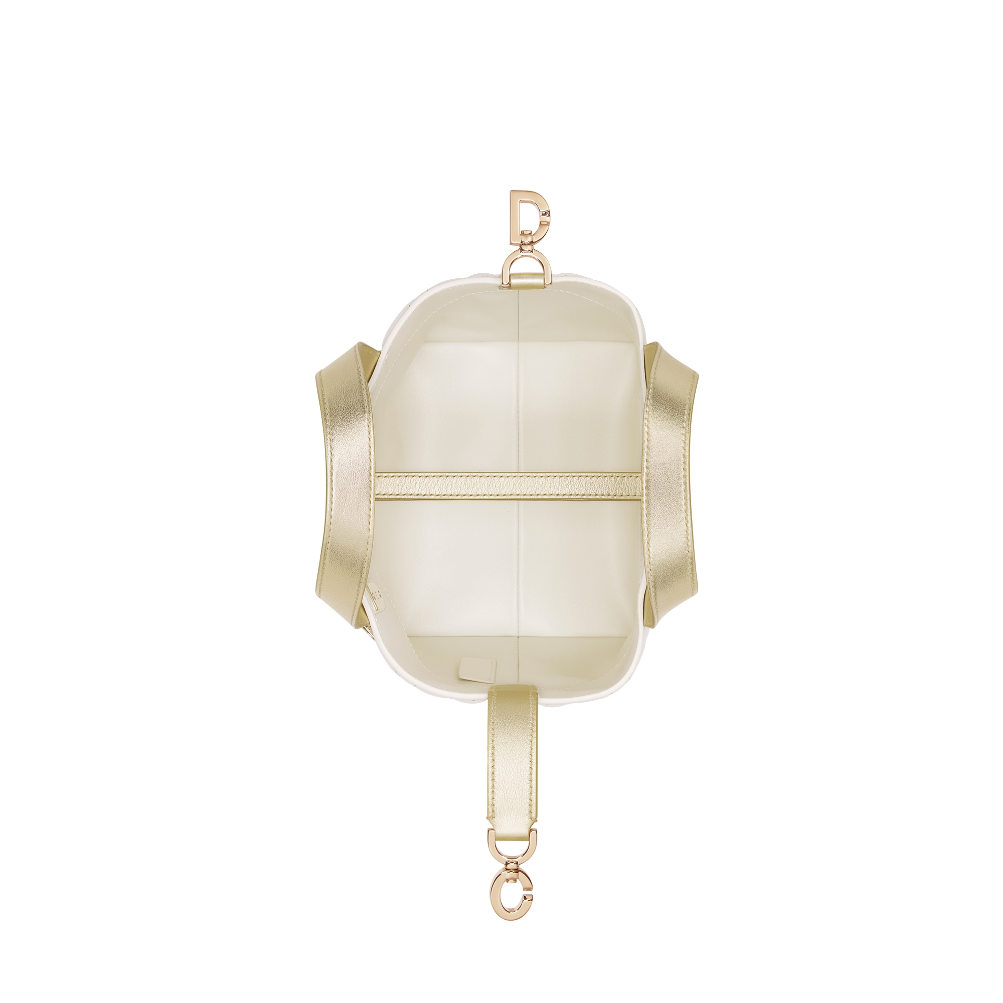 Small Dior Toujours Vertical Tote Bag Two-Tone Gold and White Macrocannage Calfskin with Metallic Thread E06